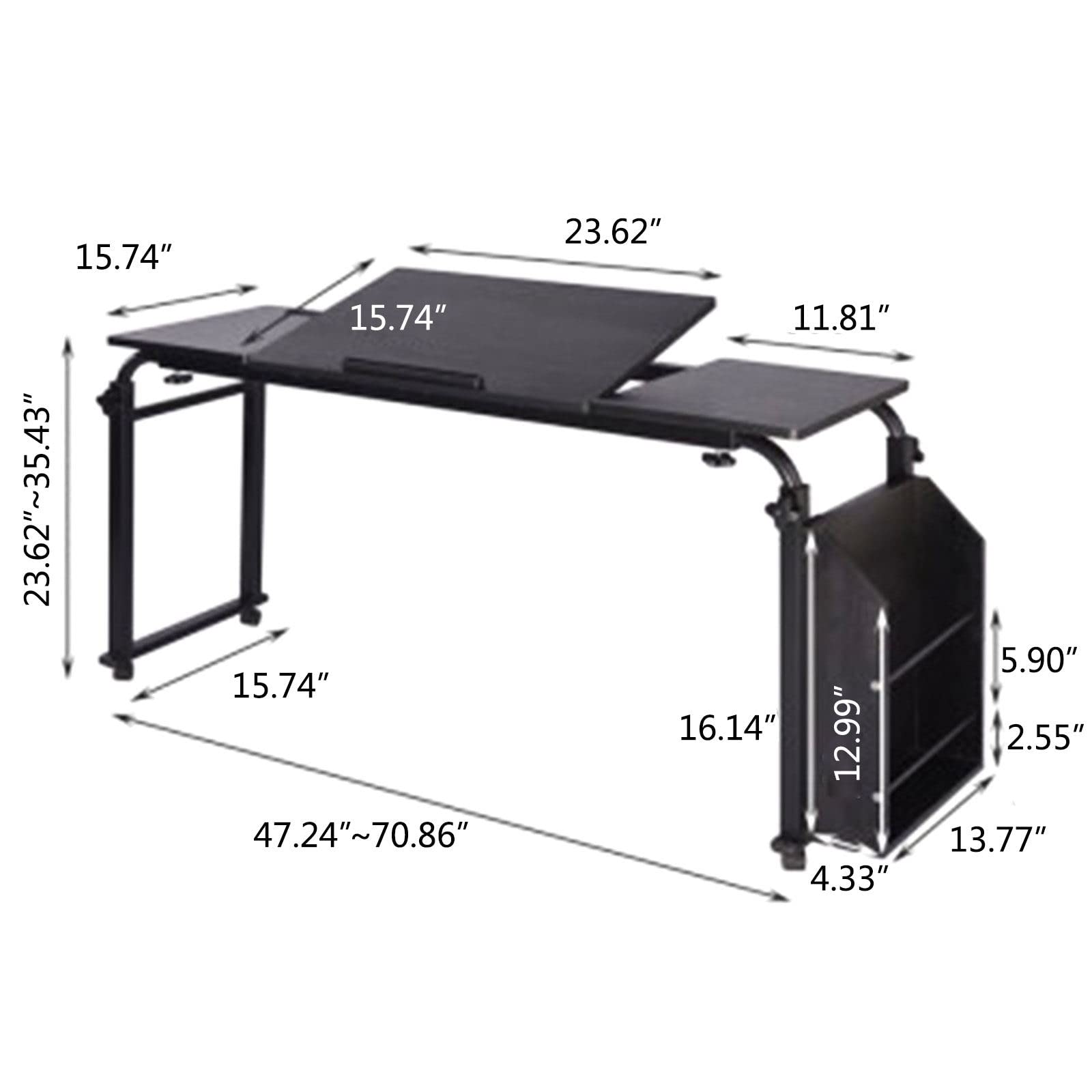 Cross Bed Laptop Desk with Wheels - Stretchable Mobile Stand Up Desk Tray, Study Writing Workstation with Storage Shelves for Bedroom, Dining Room, Living Room - Perfect for Home Office, Gaming, and Remote Work