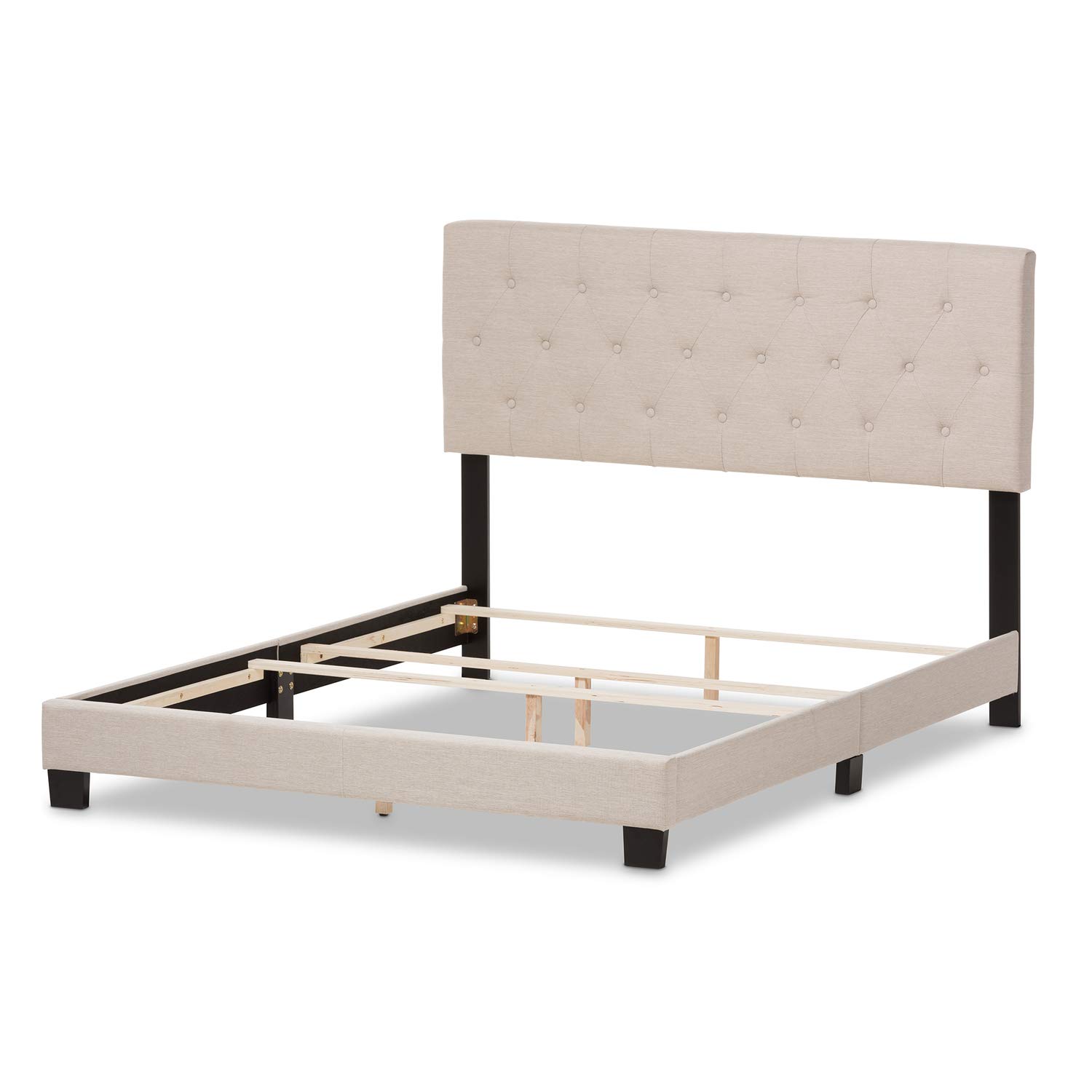 Baxton Studio Cassandra Modern Full Size Bed - Light Beige Fabric Upholstered Platform Bed Frame with Wooden Slats Support | Perfect for Contemporary Bedrooms, Guest Rooms & Small Spaces