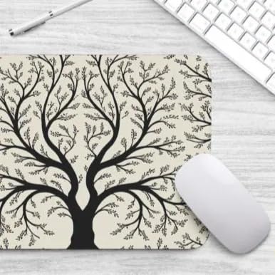 Enchanting Roses Heart Wreath Mouse Pad - Non-Slip Rubber Desk Mat for Computer, Laptop, Home & Office (Black & Ivory Tree of Life Design) - Perfect for Workstations, Gaming Setups & Decorative Desks