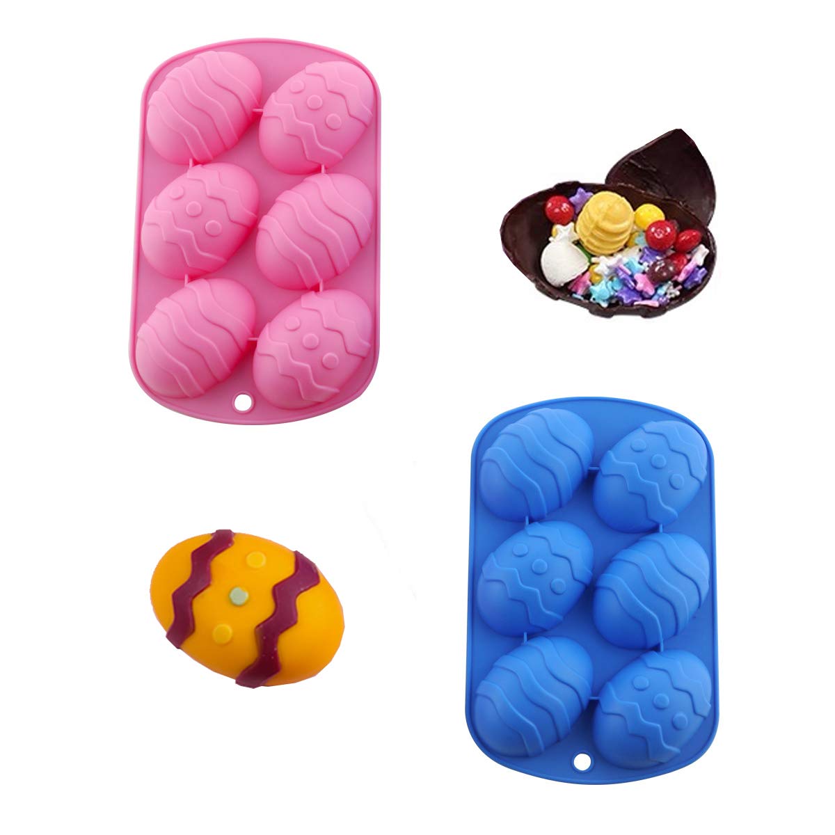 Easter Egg Silicone Molds Set - Pink & Blue Chocolate Baking Molds for Hot Cocoa Bombs, Breakable Egg Shells, Candy Making, Ice Cubes - Perfect for Easter DIY Treats, Party Favors, and Holiday Baking Decorations