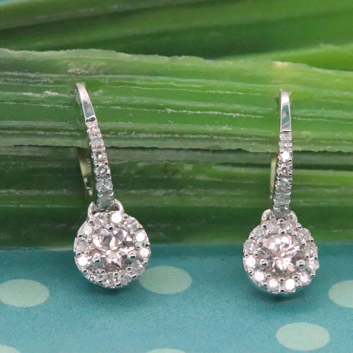 Dazzlingrock Collection 3mm Round Gemstone & White Diamond Halo Drop Earrings for Women - 14K Solid White Gold Dangle Earrings - Perfect for Weddings, Parties & Special Occasions