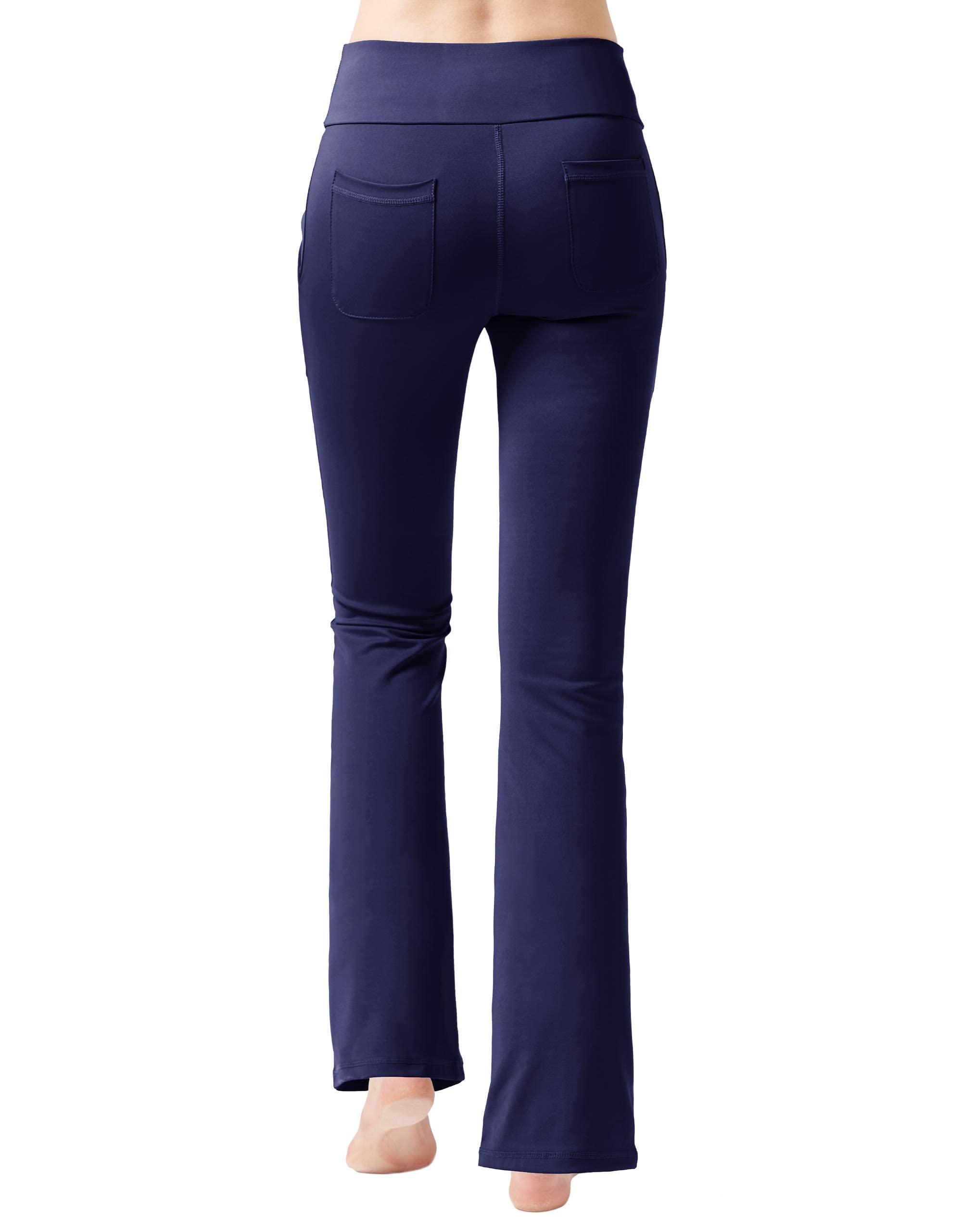 Nuveti Women's High Waisted Bootcut Yoga Pants with 4 Pockets - Tummy Control Workout & Office Pants - Stretchy Bootleg Dress Pants for Yoga, Work & Casual Wear