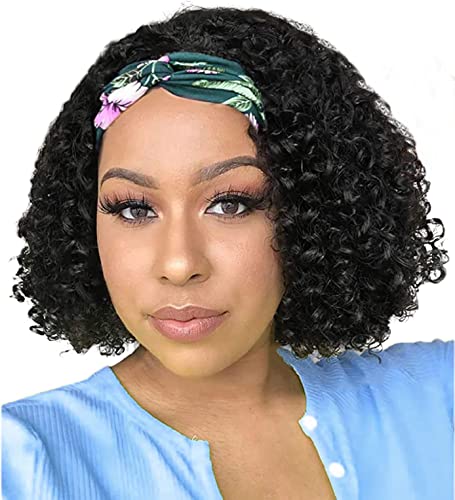 JCL 180% Density 12A Human Hair Curly Headband Wig - Glueless 10 Inch Curly Wave Headband Wig for Black Women (Natural Color) | Perfect for Daily Wear, Parties & Protective Styling
