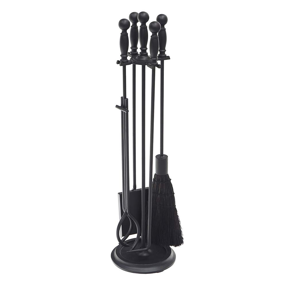 Premium Black Fireplace Tool Set - Heavy Duty Steel Fireplace Poker, Shovel, Brush & Stand - Perfect for Indoor & Outdoor Fire Pits, Wood Stoves & Fireplaces