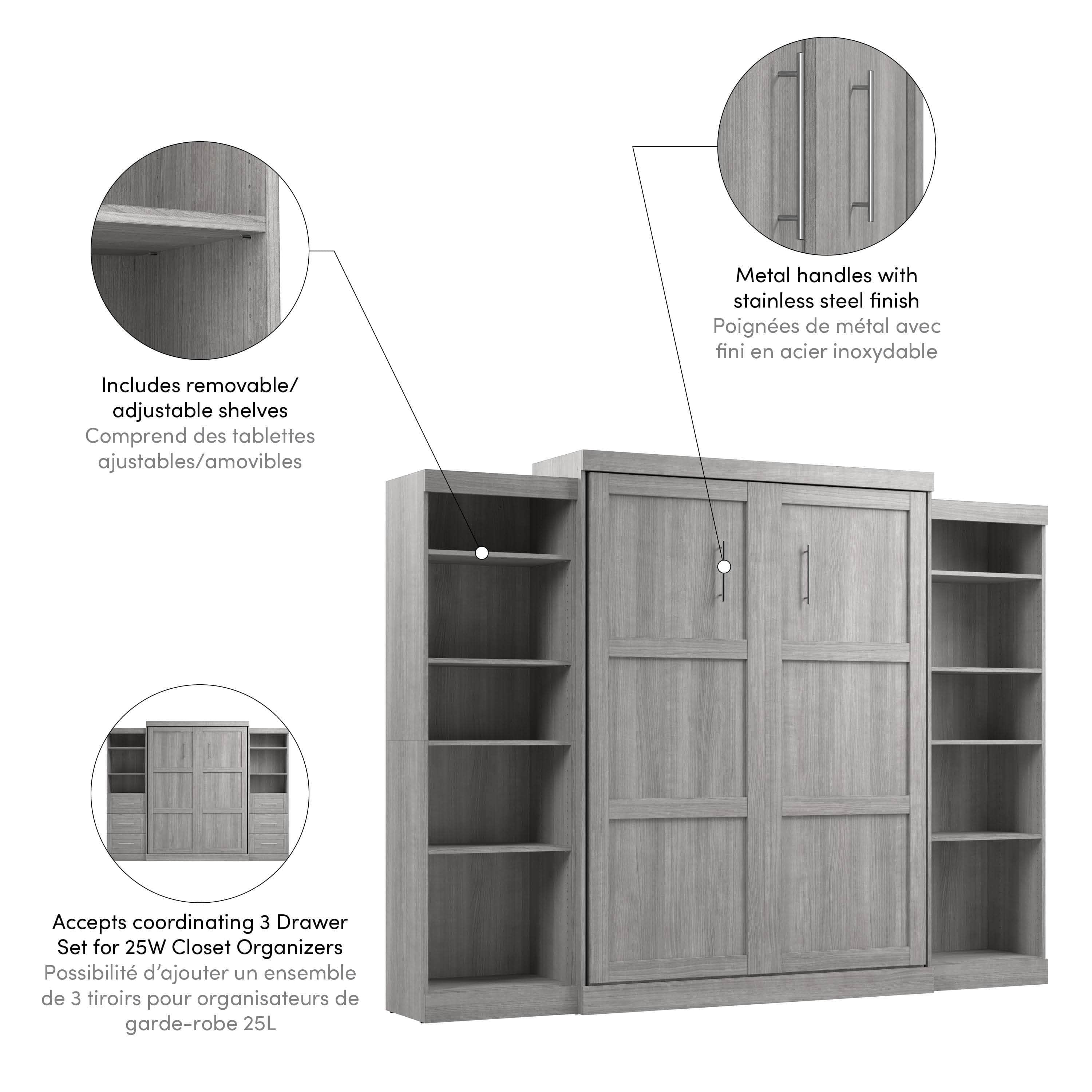 Pur Queen Murphy Wall Bed with 2 Storage Units (115W) - 7 Color Options | Space-Saving Foldable Bed for Small Apartments, Guest Rooms & Home Offices