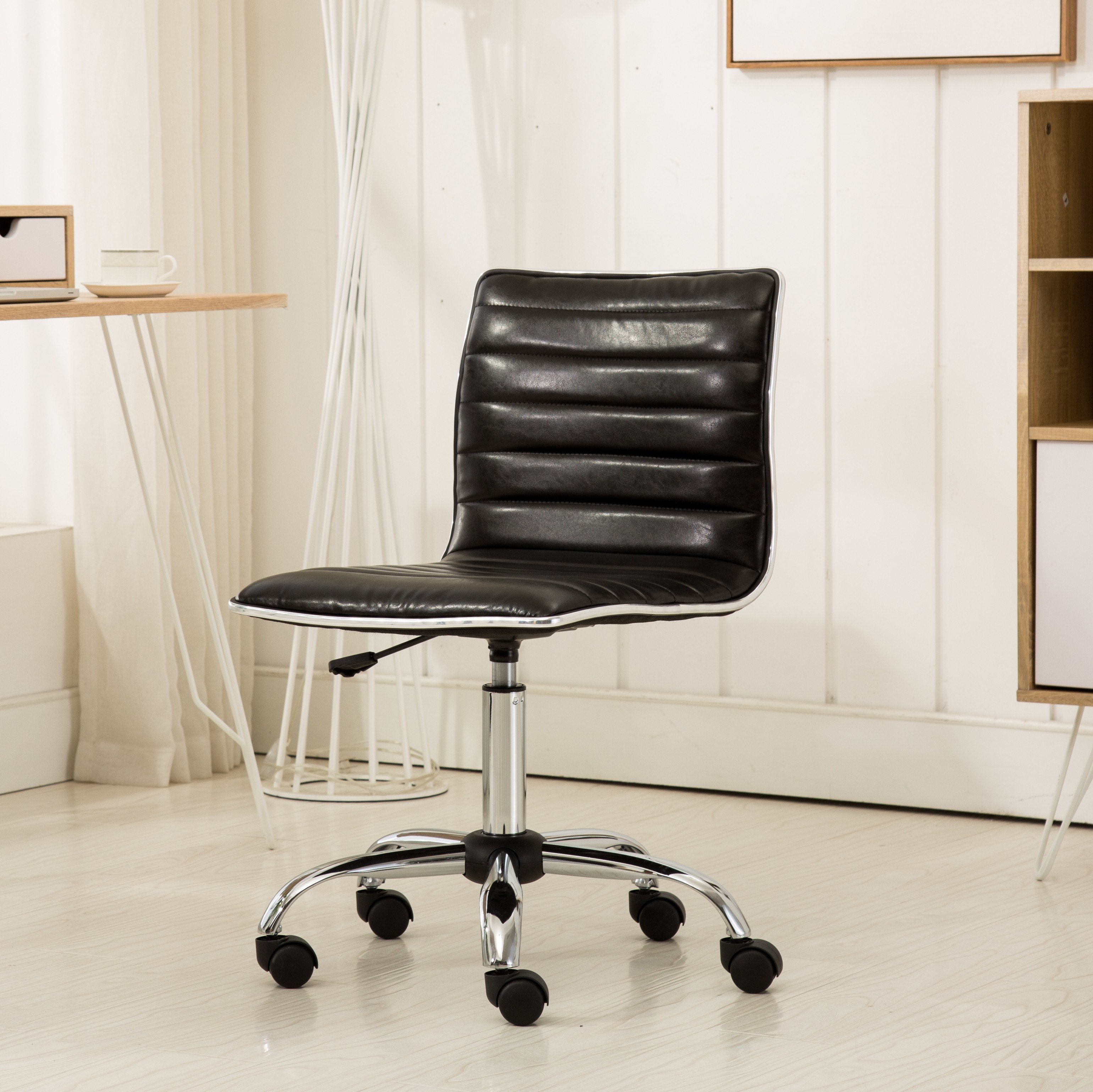Roundhill Furniture Fremo Chromel Adjustable Air Lift Office Chair with Lumbar Support - Ergonomic Black Mesh Computer Desk Chair for Home & Office Workspace