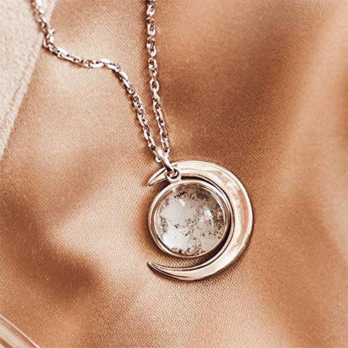 Moonlight Sterling Silver Necklace with Real Moon Dust & Meteorite - Elegant Valentine's Day Gift for Girlfriend, Birthday Jewelry for Wife, Women's Fashion Necklace (18