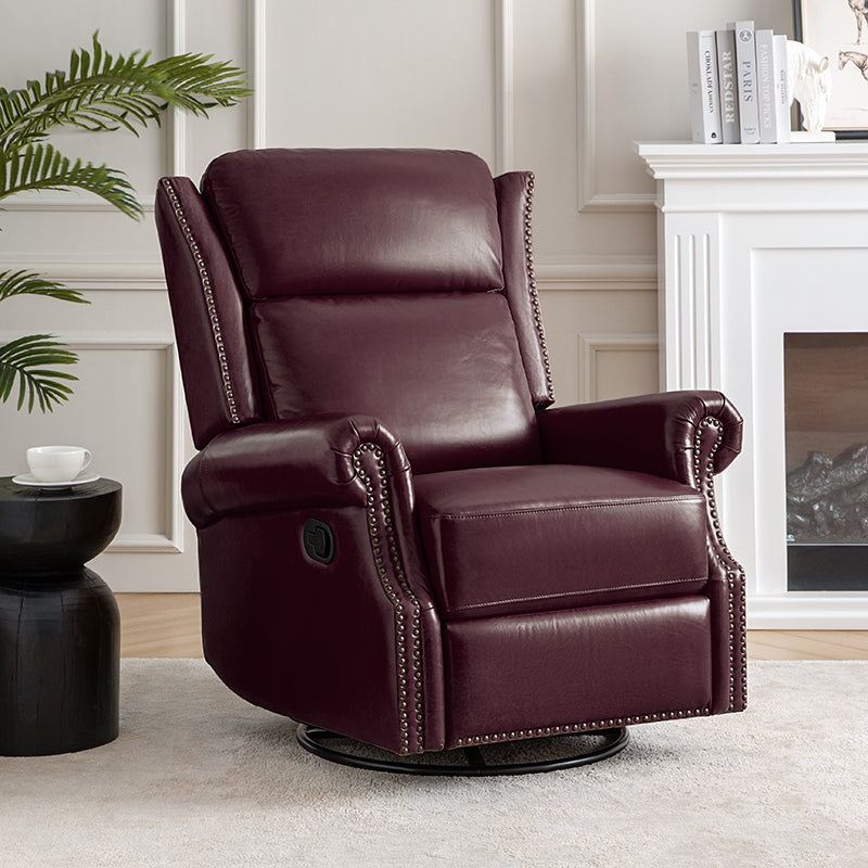 Martina Genuine Leather Manual Swivel Glider Recliner Chair - Comfortable Living Room Seating for Relaxing, Reading & Nursing