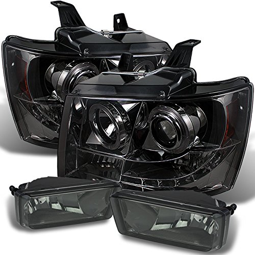AKKON Smoked Halo Projector Headlights & Fog Lights Kit for Chevy Suburban Tahoe Avalanche - Black LED Lights for Night Driving & Off-Road Adventure