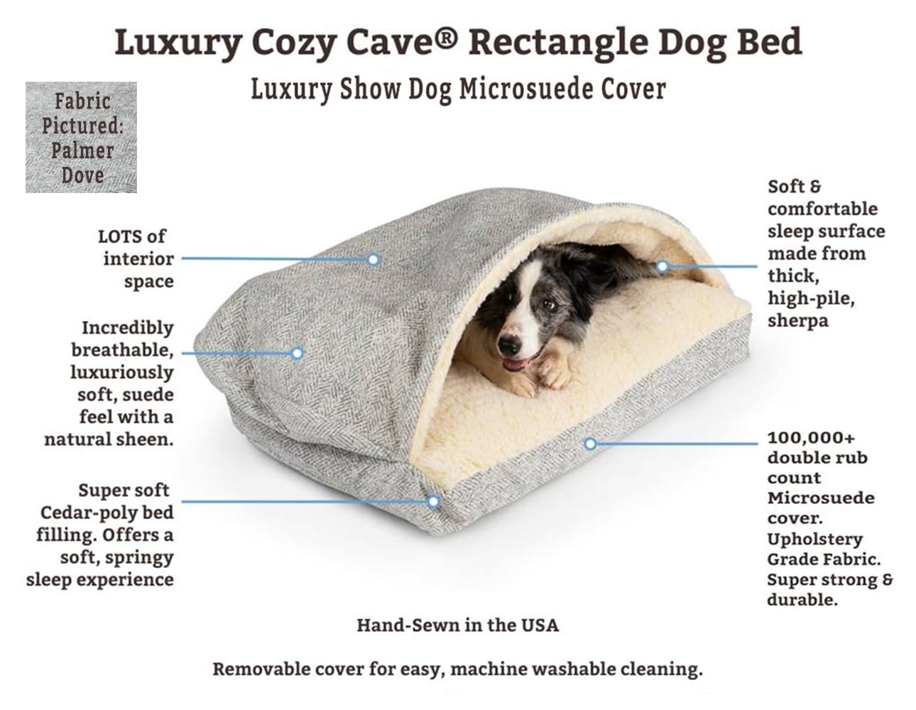 Luxury Cozy Cave Dog Bed - Microsuede Rectangle Pet Bed for Large Dogs, Showdog Collection, Palmer Indigo | Perfect for Indoor Use, Crate Training & Comfortable Napping
