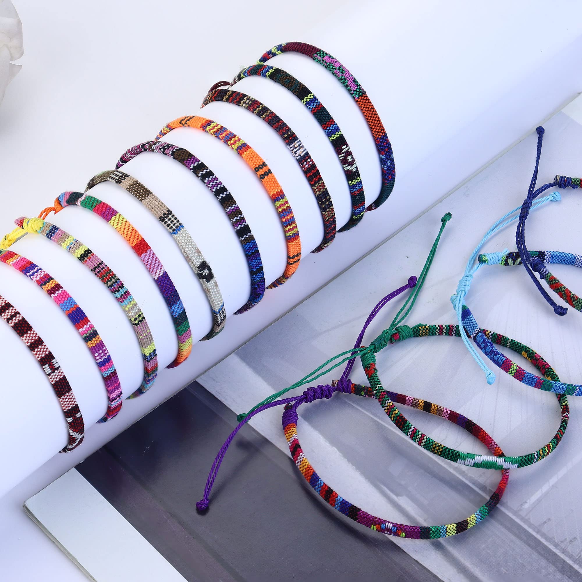 Morfetto 24 Pcs Adjustable Boho Surfer Bracelet & Anklet Set - Handmade Braided Beaded Bracelets for Women & Men - Colorful Summer String Rope Anklets - Perfect for Beach, Festival, and Casual Wear