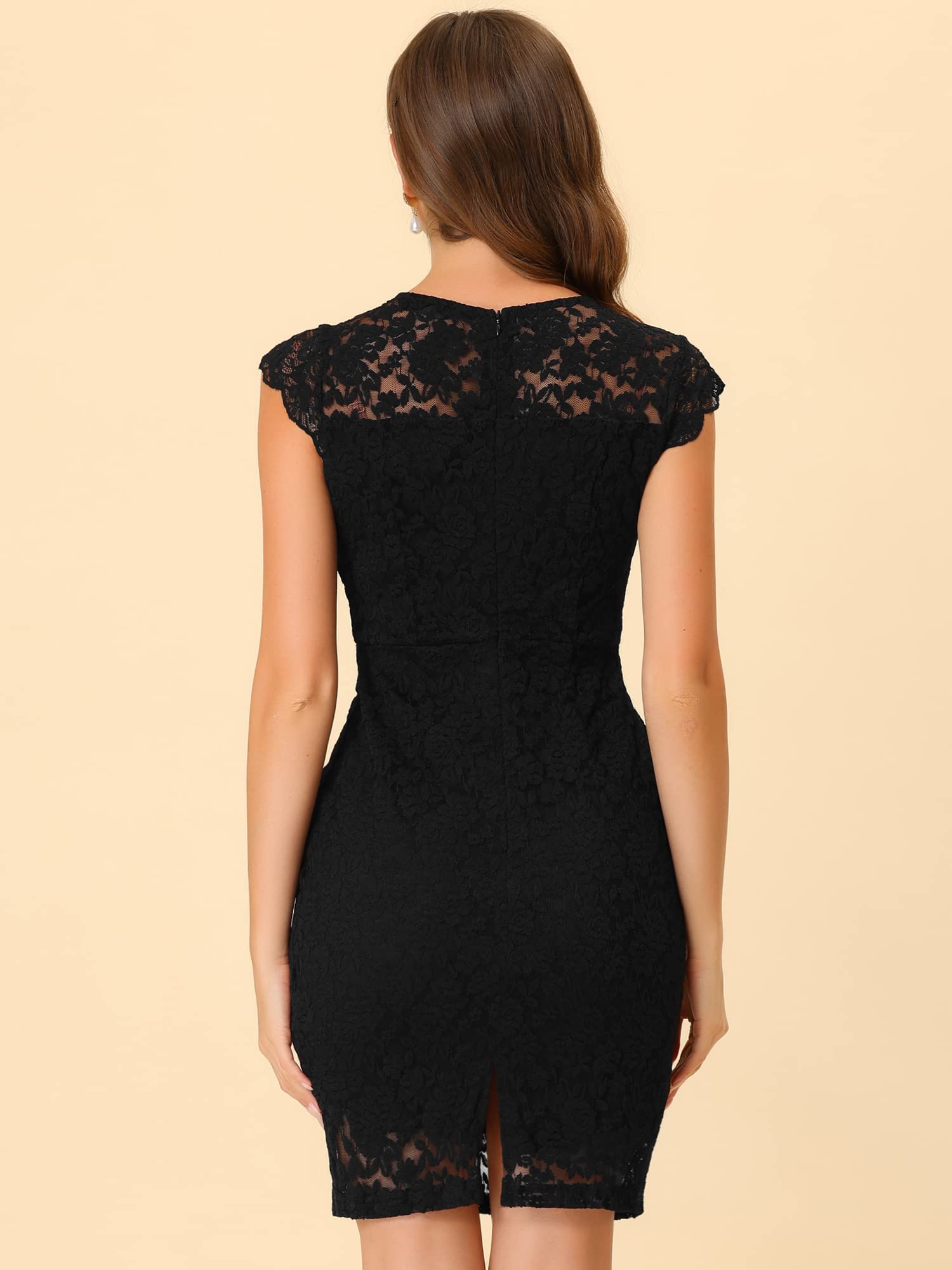 Allegra K Women's Floral Lace Cap Sleeve Bodycon Dress - Stretch Knit Formal Party Dress for Evening Events, Weddings & Special Occasions