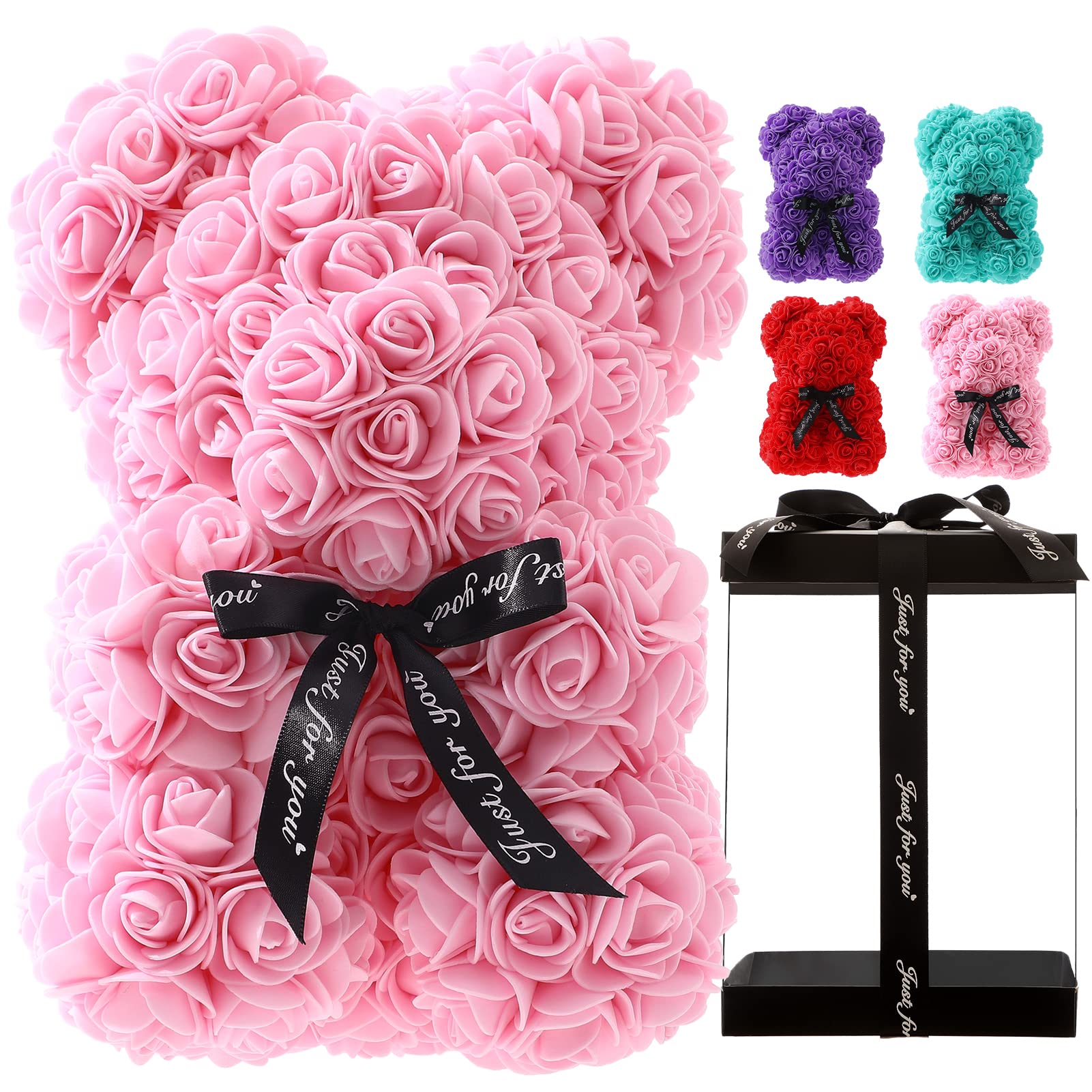 Handmade Rose Teddy Bear Gift - 10-inch Light Pink Rose Flower Bear for Girlfriend, Daughter, Valentine's Day, Mother's Day, Wedding & Anniversary | Romantic Present in Clear Gift Box | Perfect for Birthdays, Proposals & Special Occasions
