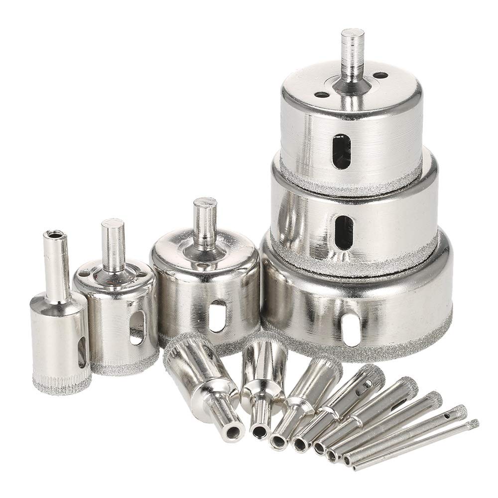 14PCS Diamond Coated Hole Saw Drill Bit Set (3-70mm) for Tiles, Marble, Glass & Porcelain - Professional Core Drilling Tools for DIY & Construction Projects - Perfect for Bathroom Renovation, Kitchen Backsplash & Tile Installation