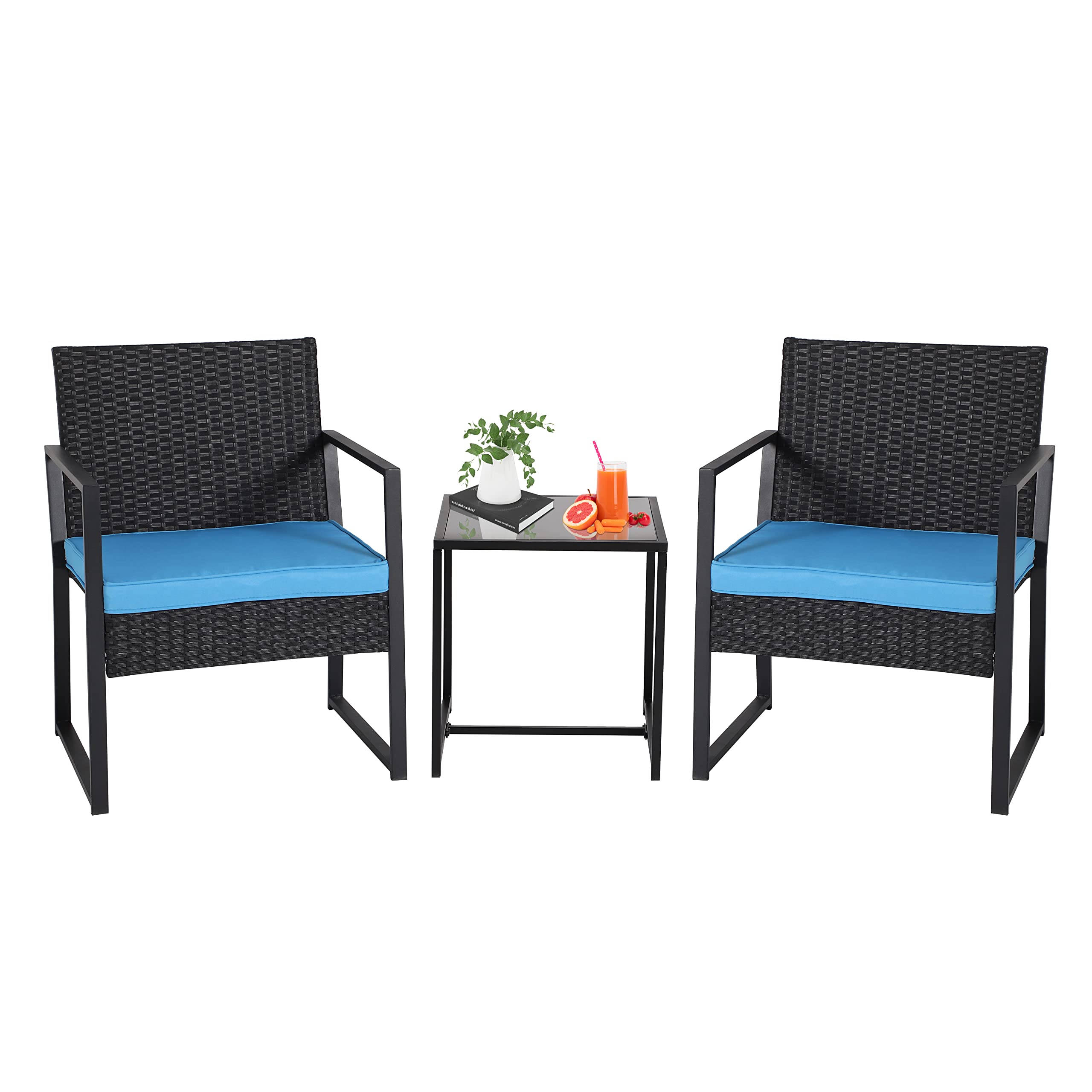 USSerenaY 3-Piece Patio Bistro Set - Outdoor Wicker Furniture with Rattan Chairs & Coffee Table - Perfect for Yard, Balcony, Deck & Garden Relaxation