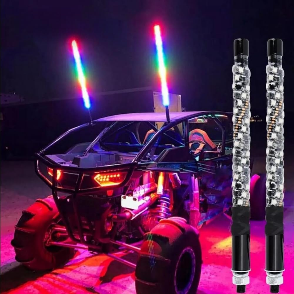 UTV ATV LED Antenna Whip Lights - RGB Spiral Light Up Whip for Side by Side Vehicles, 120pcs 5050 SMD Go Light with APP & Remote Control - Perfect for Off-Roading, Night Riding & Outdoor Adventures