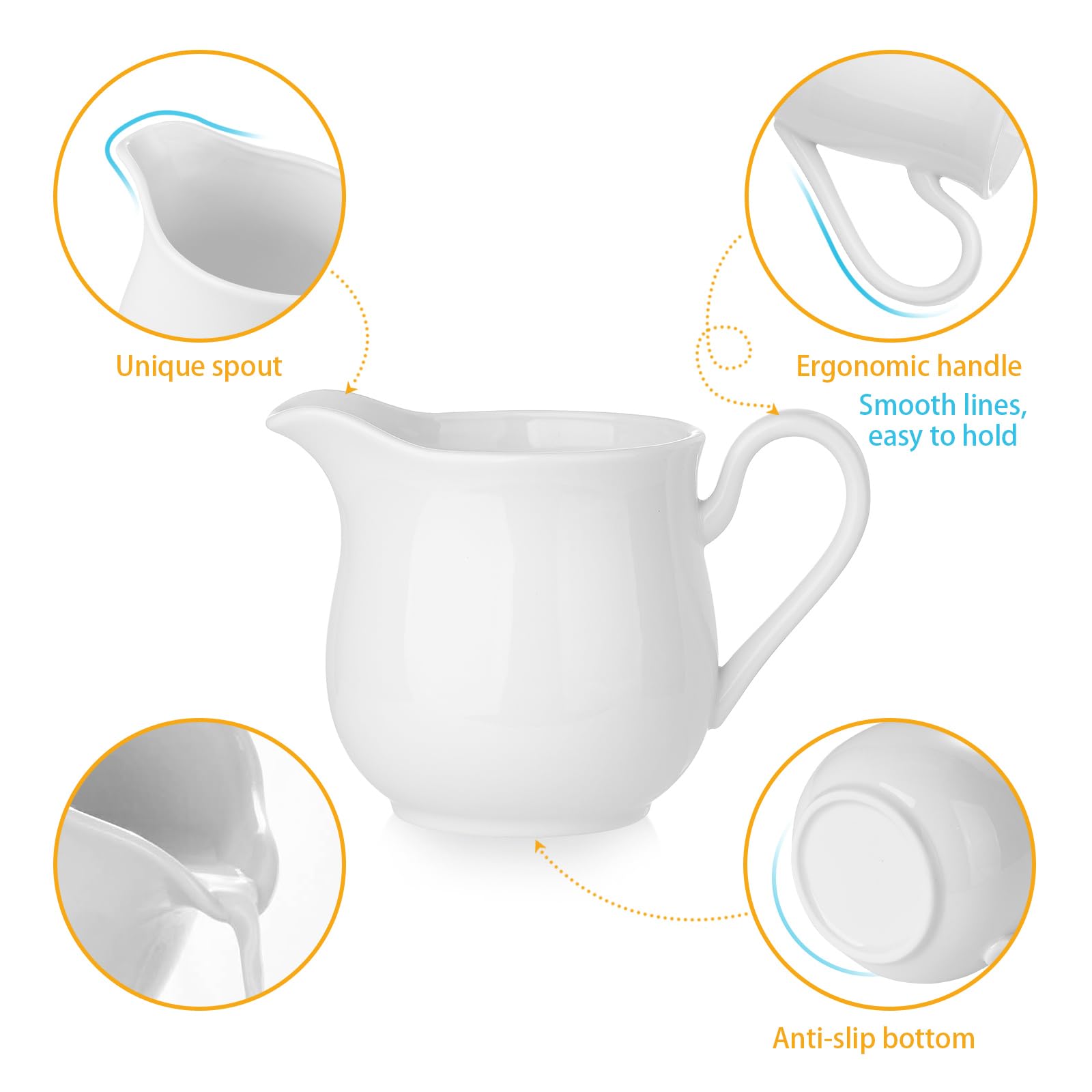 White Ceramic Creamer Pitcher with Handle - 8 oz Coffee & Milk Creamer for Kitchen - Perfect for Serving Coffee, Tea, Hot Chocolate & Sauces