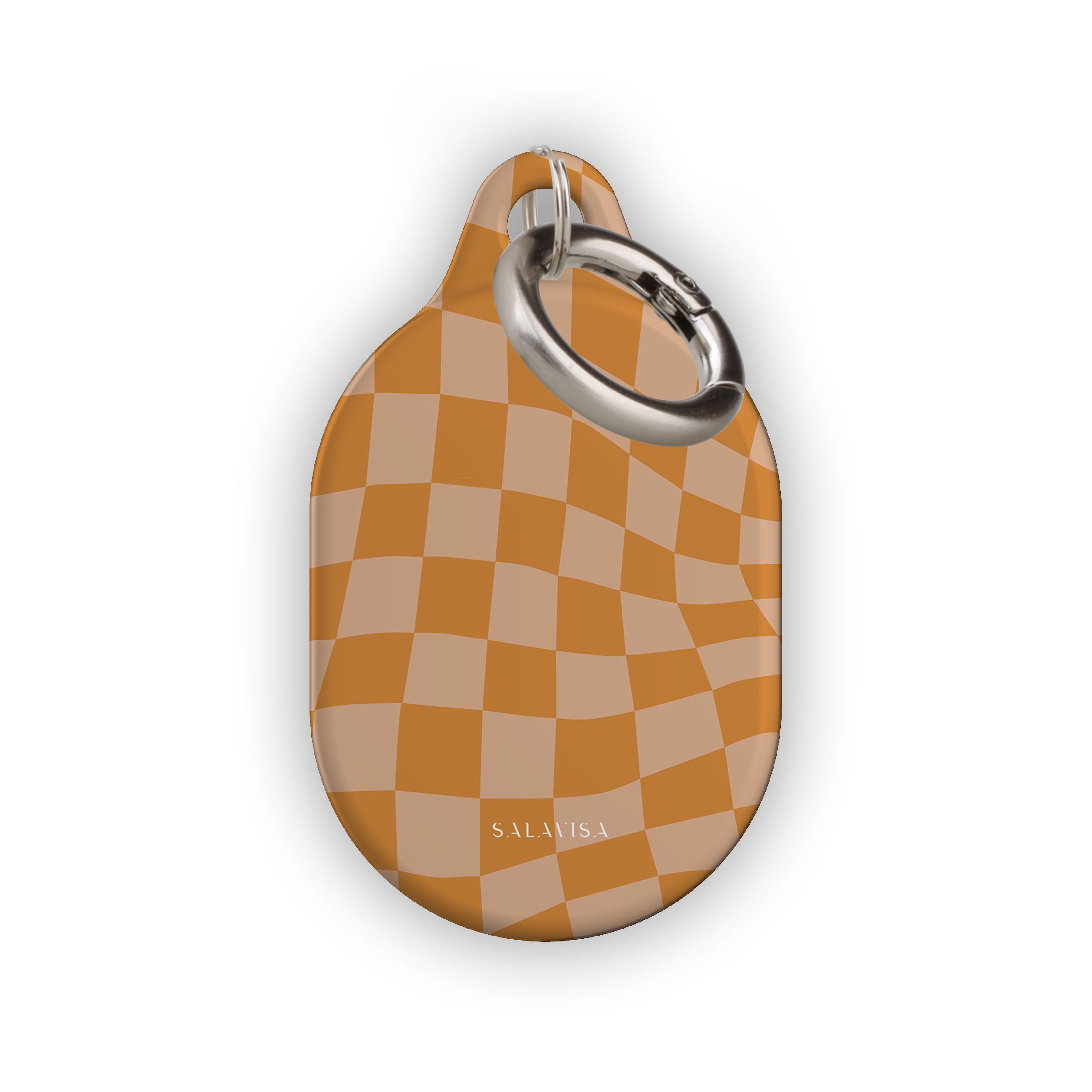 Orange Wave Checkered AirTag Holder - Stylish & Secure Keychain for iPhone Accessories | Perfect for Travel, Bags & Everyday Essentials Tracking