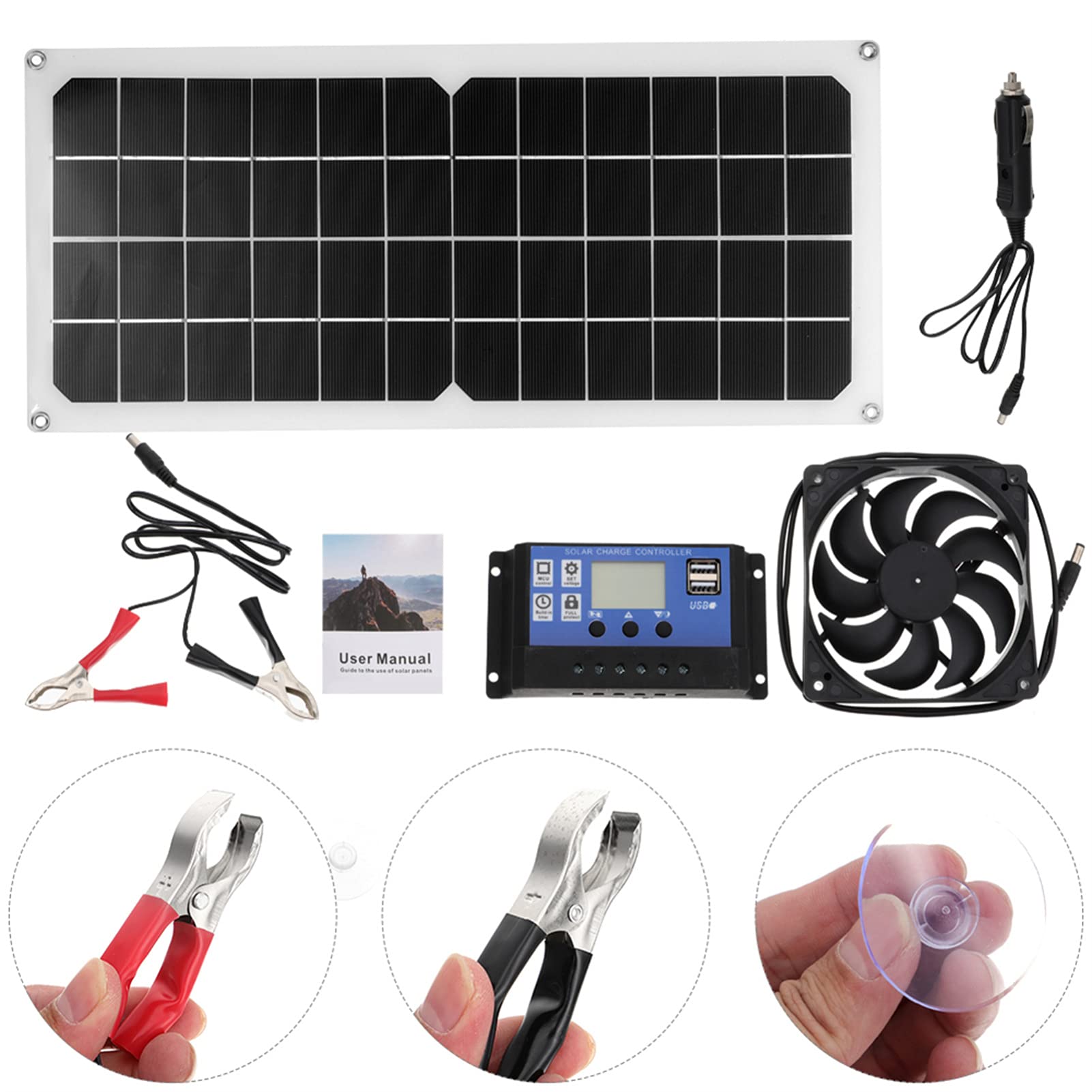 Happyyami Solar Powered Exhaust Fan Kit - Portable, Lightweight Ventilation Fan for Greenhouses, Sheds, and Home Cooling | Solar Panel Included