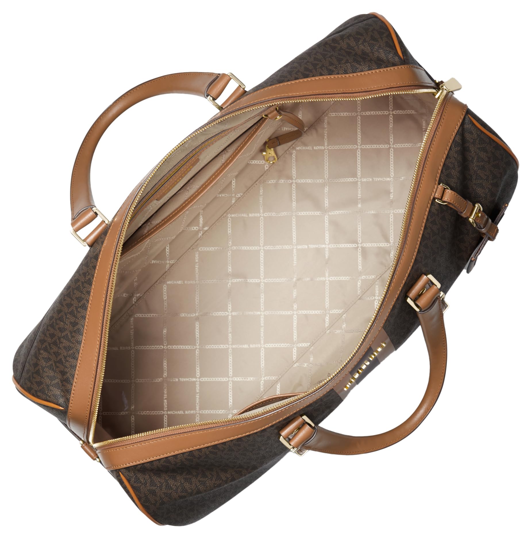 Michael Kors Bedford Extra Large Travel Duffle Bag for Women & Men - Spacious Carry-On Duffel with Adjustable Shoulder Strap (Brown/Acorn) - Perfect for Gym, Weekend Trips & Air Travel
