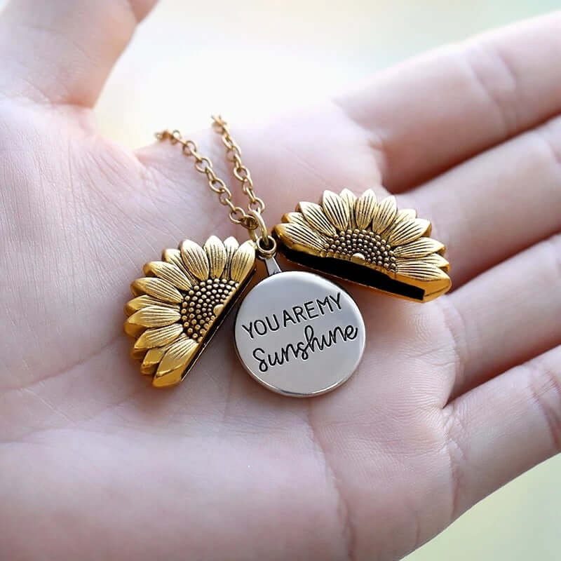 You Are My Sunshine Sunflower Pendant Locket Necklace - Sterling Silver Heart Charm Jewelry Gift for Women, Mom, Daughter | Perfect for Birthdays, Anniversaries & Mother's Day | HN100