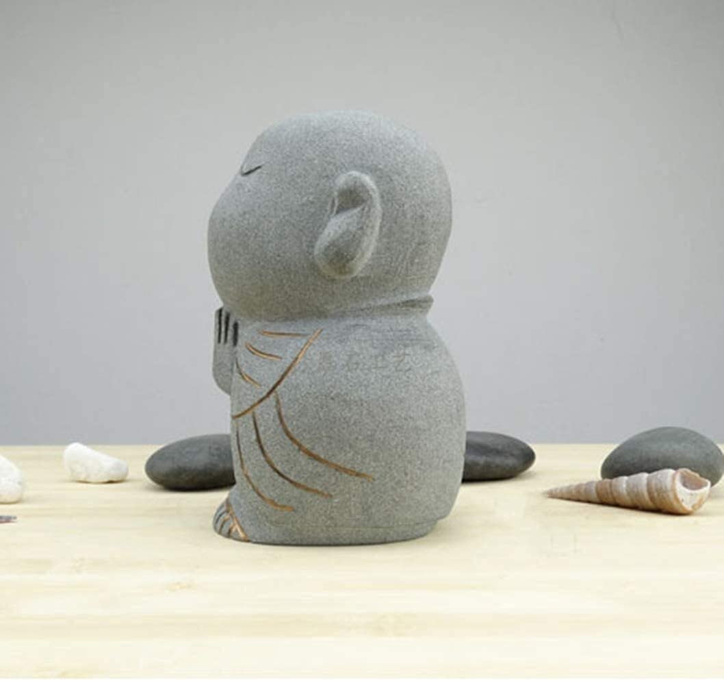 Hand Carved Stone Jizo Buddha Statue - Meditation Monk Sculpture for Zen Home Decor, Office Desk Ornament, Buddhist Altar & Garden Decor