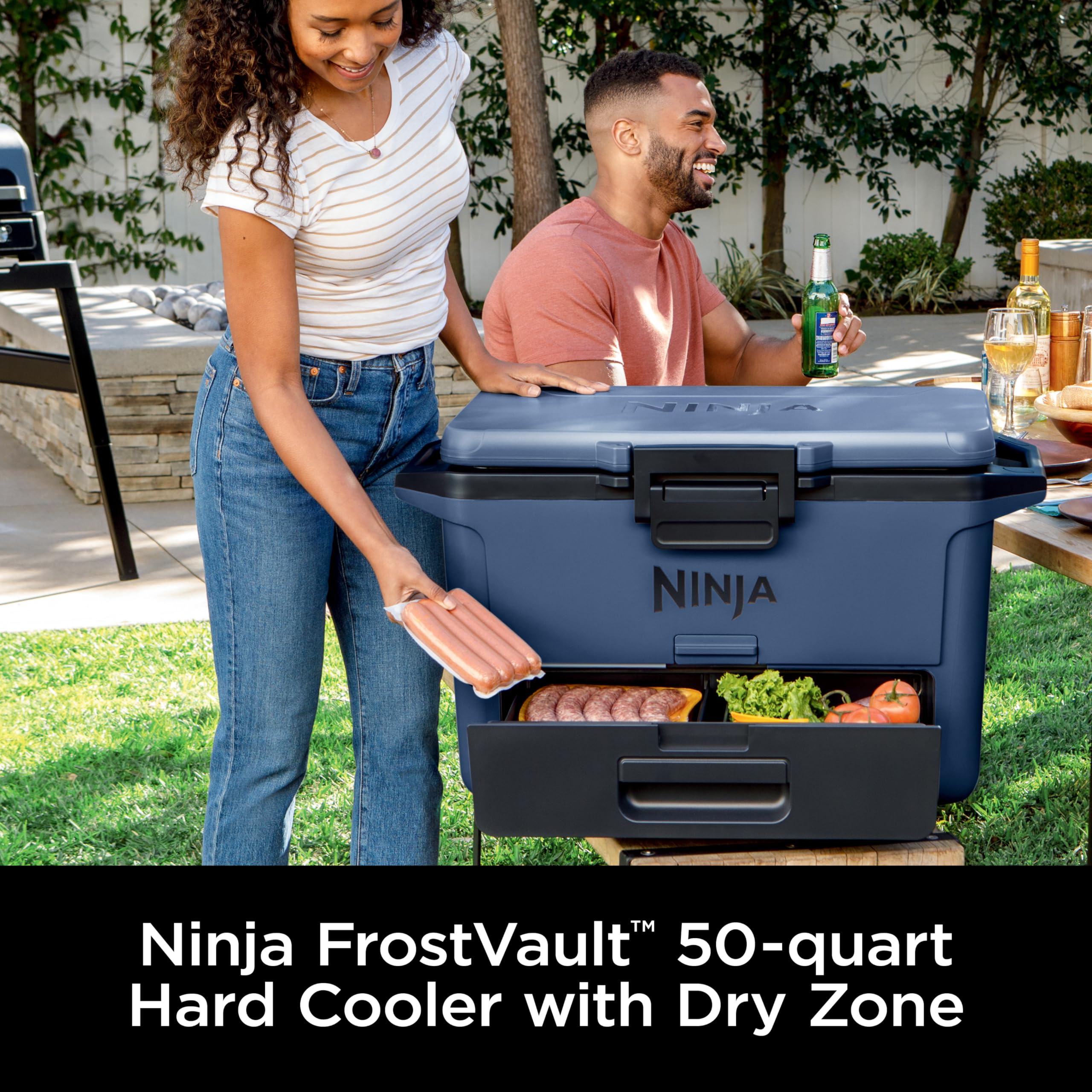 Ninja FB151BL FrostVault 50qt Hard Cooler with Dry Zone | Heavy-Duty Insulated Cooler with Fridge-Temp Storage Drawer | Keeps Ice for 5+ Days | Lakeshore Blue | Perfect for Camping, Tailgating & Outdoor Adventures