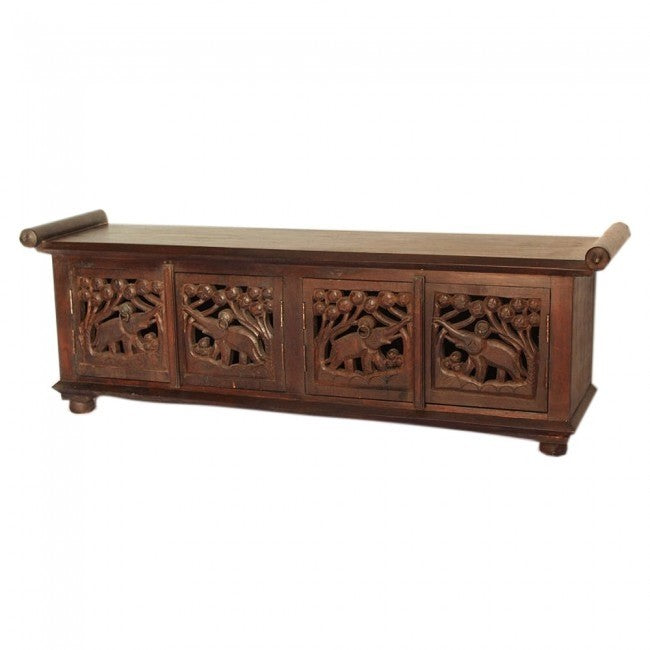 Hand Carved Elephant Jali Balinese Indian Plasma Brown Wooden Room Divider 150cm - Perfect for Home Decor, Living Room Partition & Boho Style Interior Design