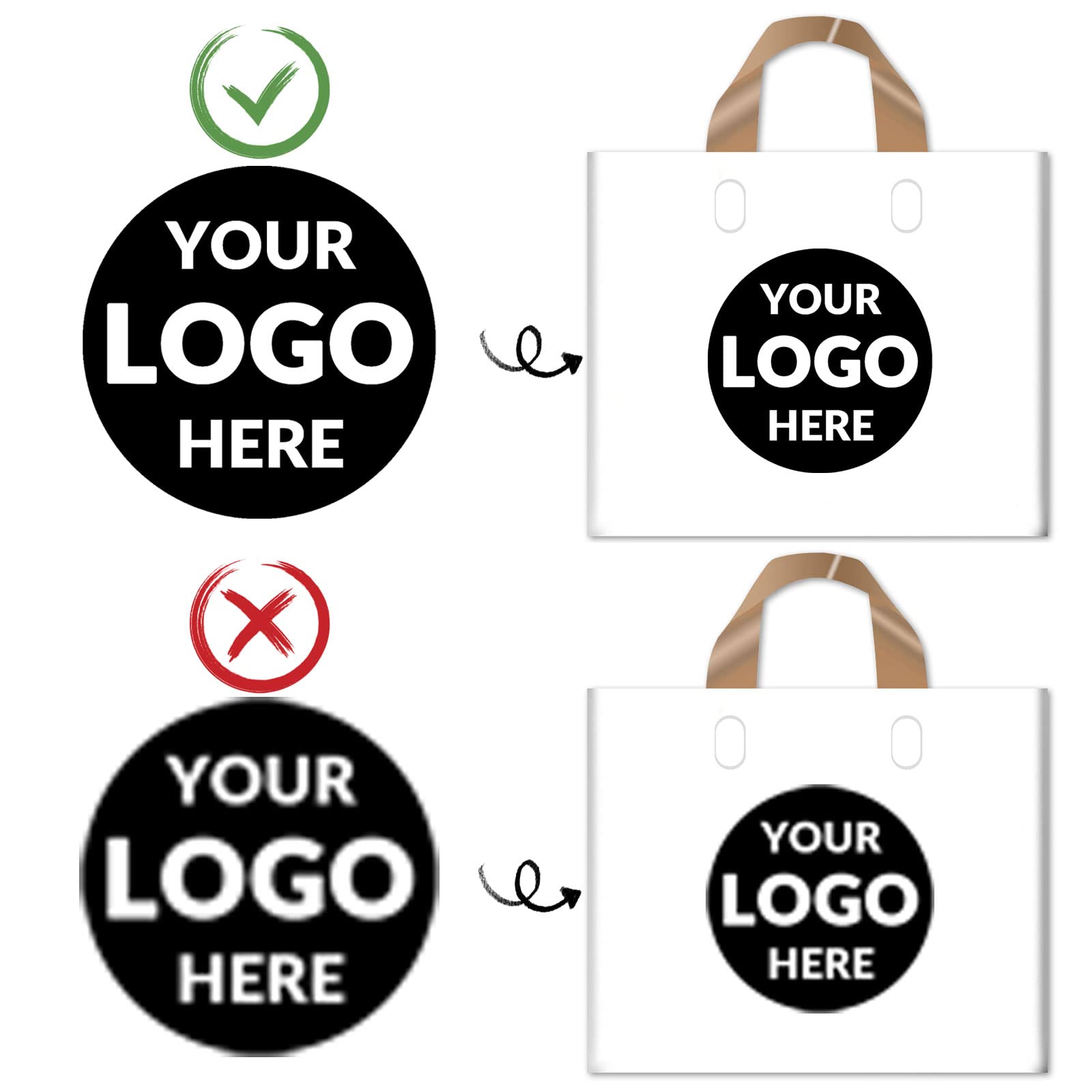 Custom Plastic Bags with Logo - 100 Pack 2.36Mil Thick Personalized Gift Bags with Soft Loop Handles | Glossy Merchandise Bags for Small Business, Boutique & Retail | Perfect for Events, Parties, Weddings & Promotions (16x12x4 Inches)