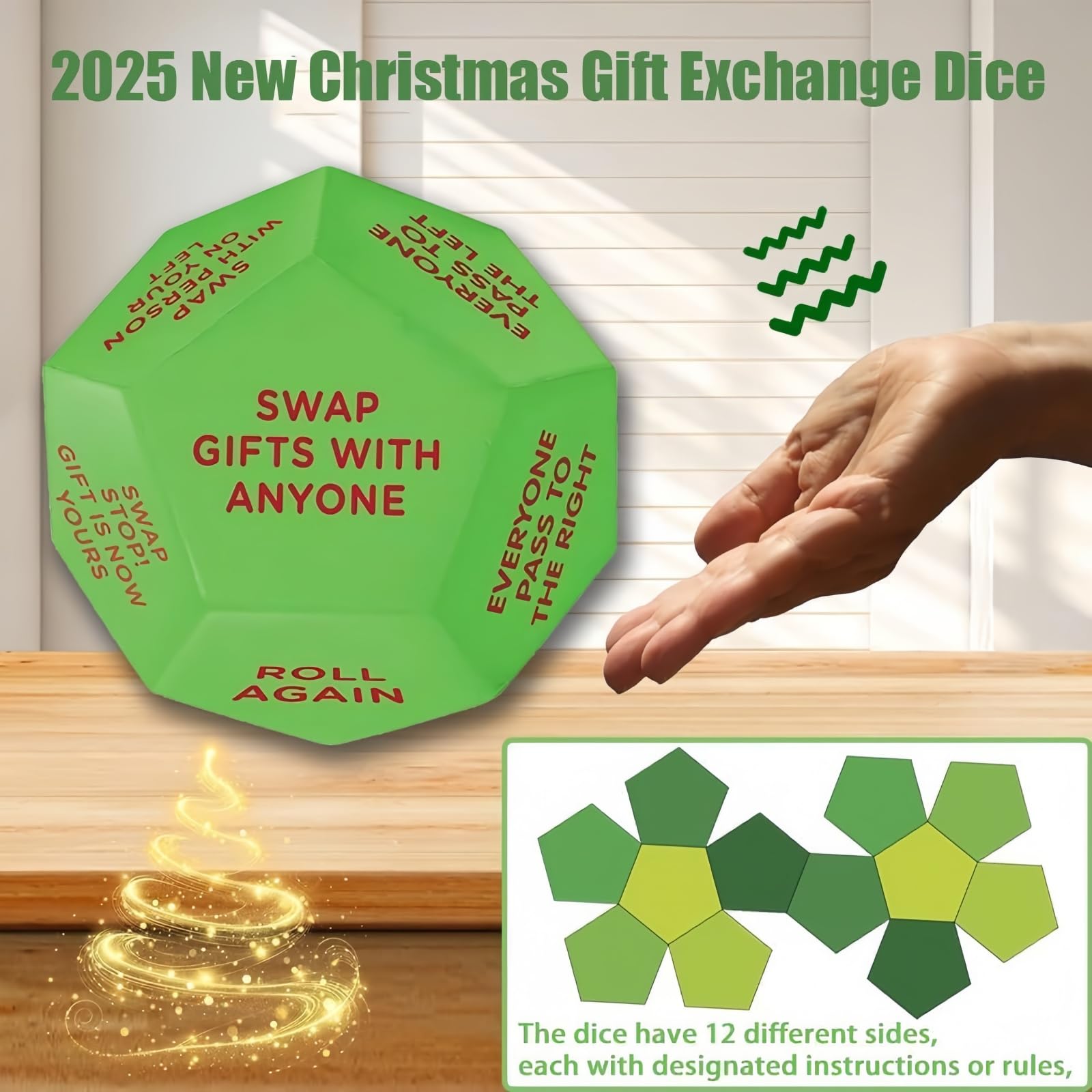Santa Swap Gift Exchange Dice - 2025 New Pattern with 12 Unique Faces | Perfect for Family, Friends & Colleagues | Christmas Holiday Party Decorations & Gift Exchange Ideas | Elegant Gift Box Packaging | Fun for Secret Santa, Office Parties & Festive Gatherings