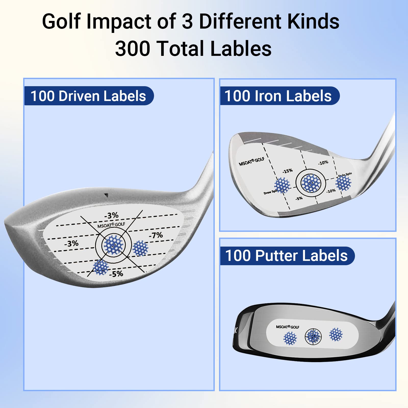 MSOAT Golf Impact Tape Labels - Self-Teaching Sweet Spot & Swing Consistency Analyzer - Improve Golf Swing Accuracy & Distance - 3-in-1 Club Impact Stickers for Practice & Training | Perfect for Driving Range, Lessons & Home Practice