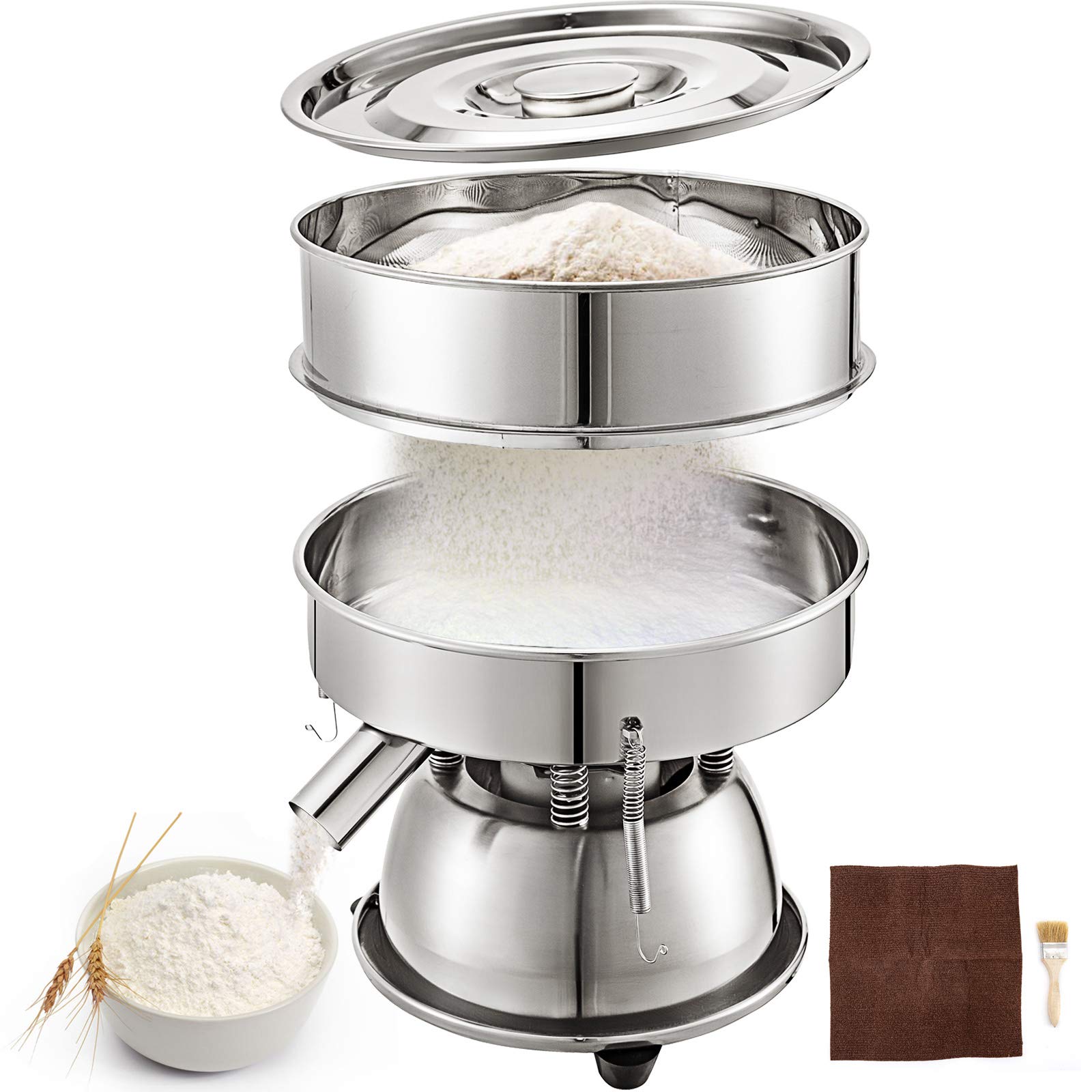 VBENLEM Automatic Electric Sieve Shaker Machine - 12 Mesh & 80 Mesh Flour Sifter, 110V 50W Vibrating Sifter (1150 RPM) for Rice, Herbal Powder & Particles - Perfect for Baking, Lab Testing & Food Processing