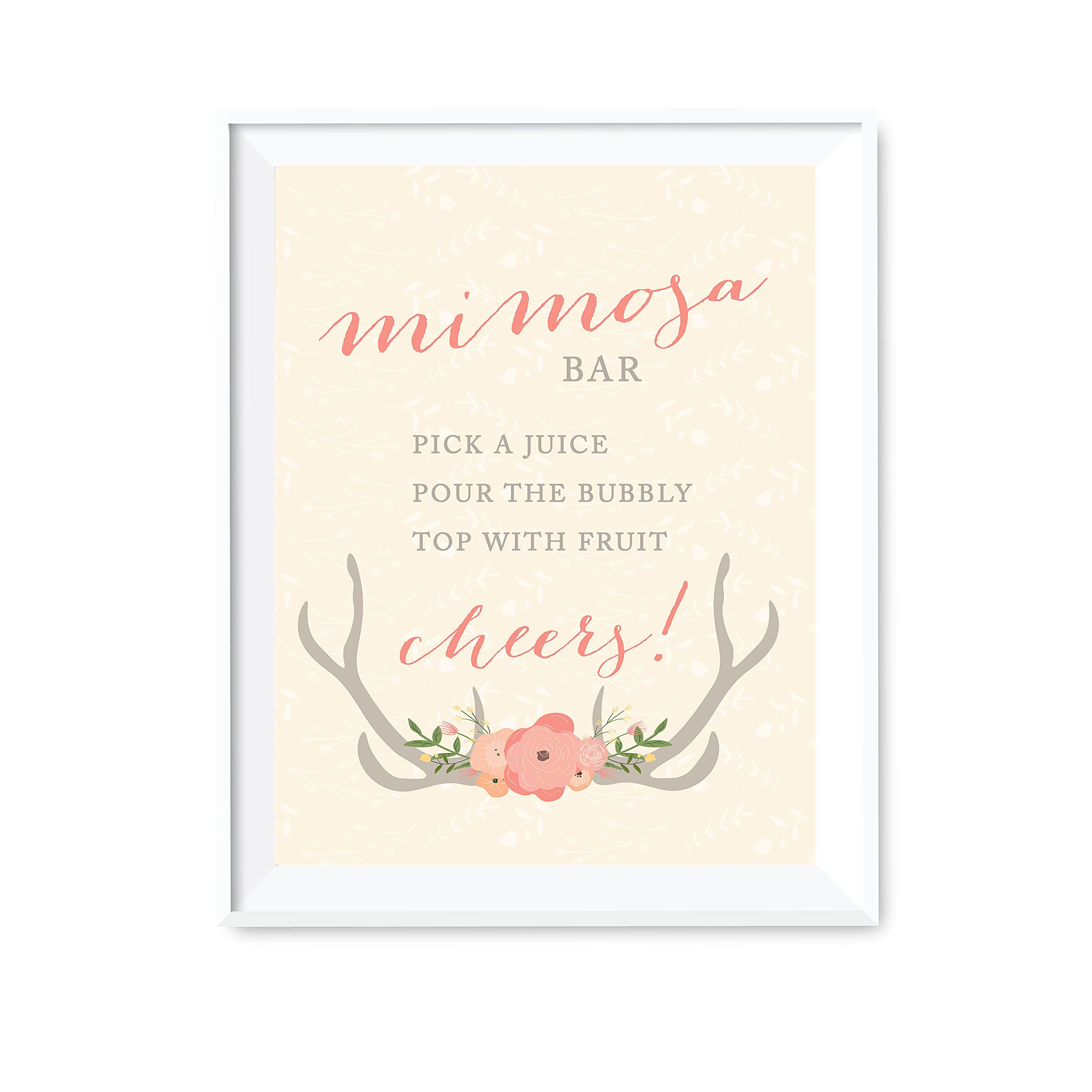 Woodland Deer Wedding Party Signs - DIY Mimosa Bar Sign with Juice, Champagne & Fruit Toppings - 8.5x11 Inch Rustic Dessert Table Decor for Weddings, Bridal Showers & Brunch Events (1-Pack)