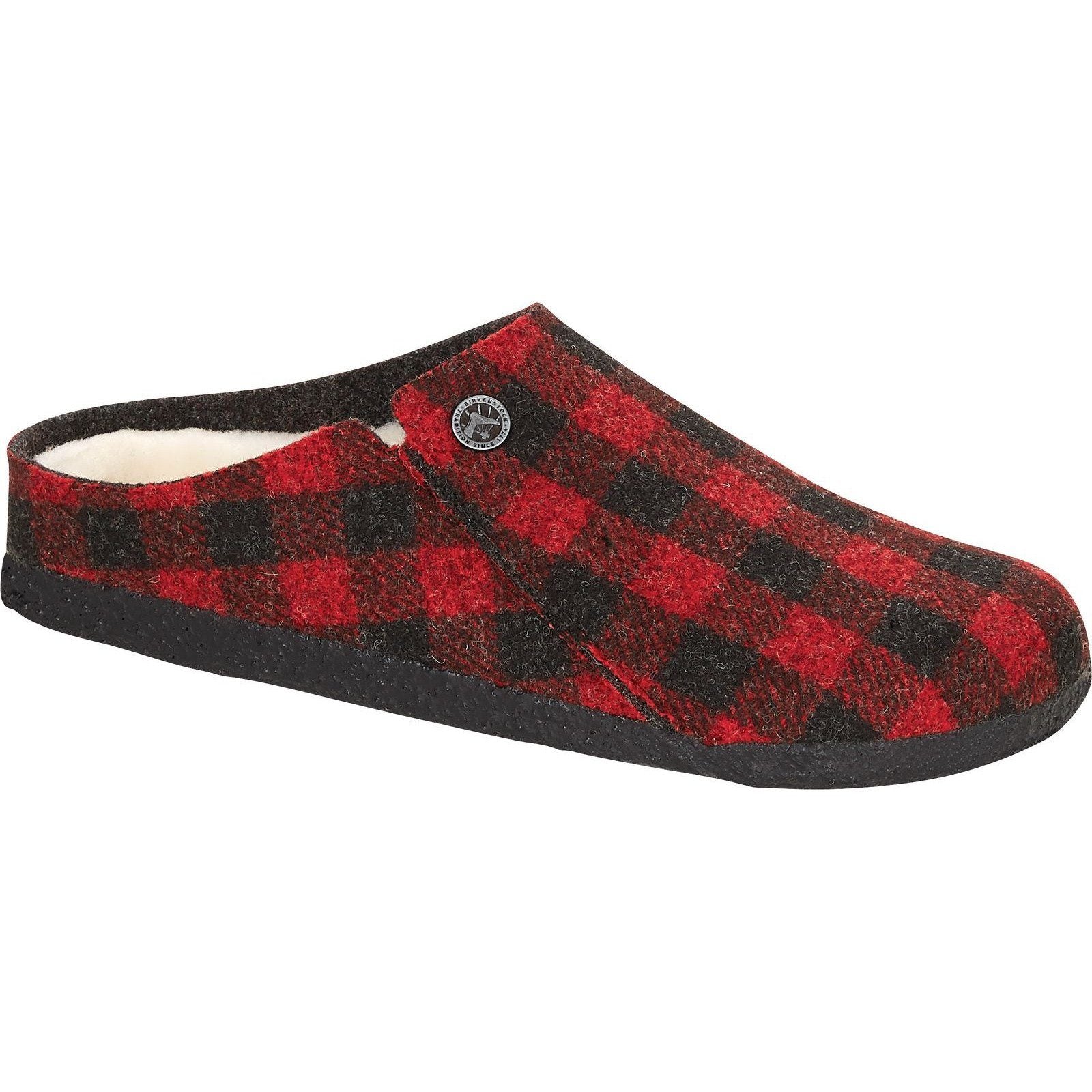 BIRKENSTOCK ZERMATT Kids' Shearling Plaid Red Slippers - Cozy Indoor & Outdoor House Shoes for Boys and Girls