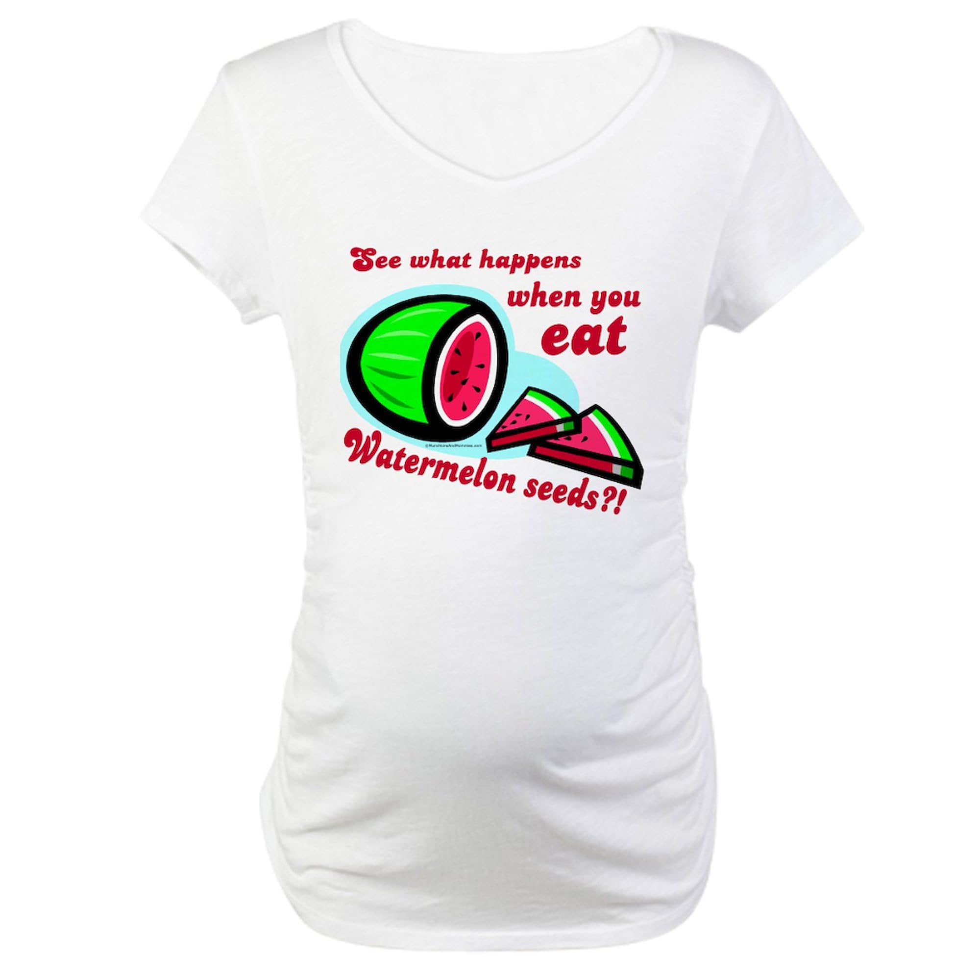 Funny Don't Swallow Watermelon Seeds Maternity T-Shirt for Women - Stretchable Ruched Side Pregnancy Tee for Baby Showers & Maternity Photos