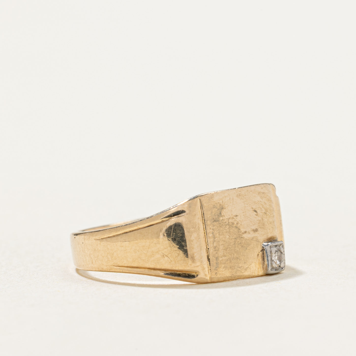 10K Gold Corner Diamond Rectangle Signet Ring for Women | 0.01ct Genuine Diamond | Size 5 | Elegant Stackable Jewelry for Everyday Wear, Gift & Special Occasions