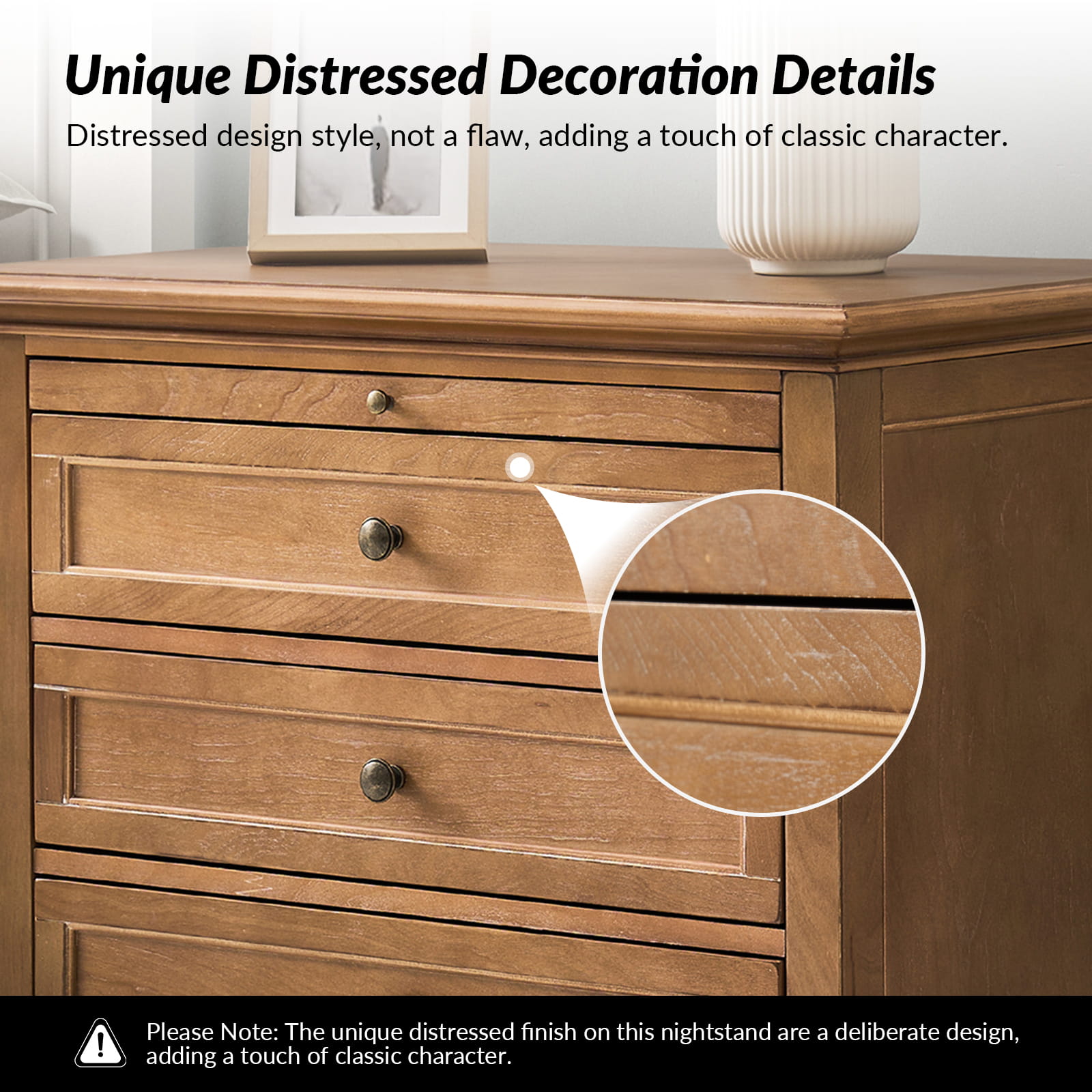Galatea 3-Drawer Nightstand with USB Charging Ports & Power Outlets - Modern Bedside Table with Storage for Bedroom, Living Room or Office