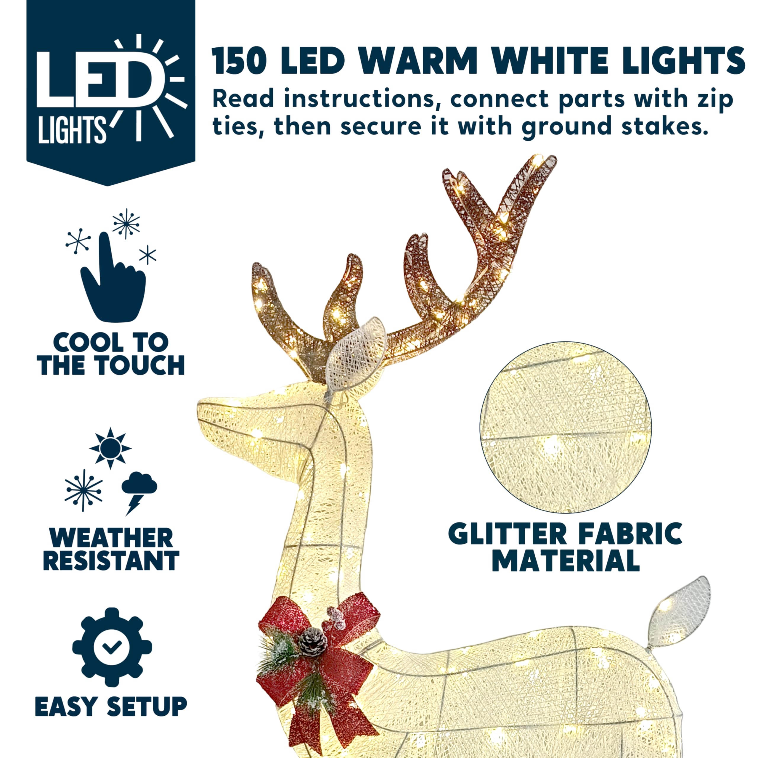 Joiedomi 150 LED Reindeer Christmas Decorations - Outdoor Lighted Xmas Deer Yard Decor for Garden, Lawn, Holiday Party & Winter Festival (Warm White)