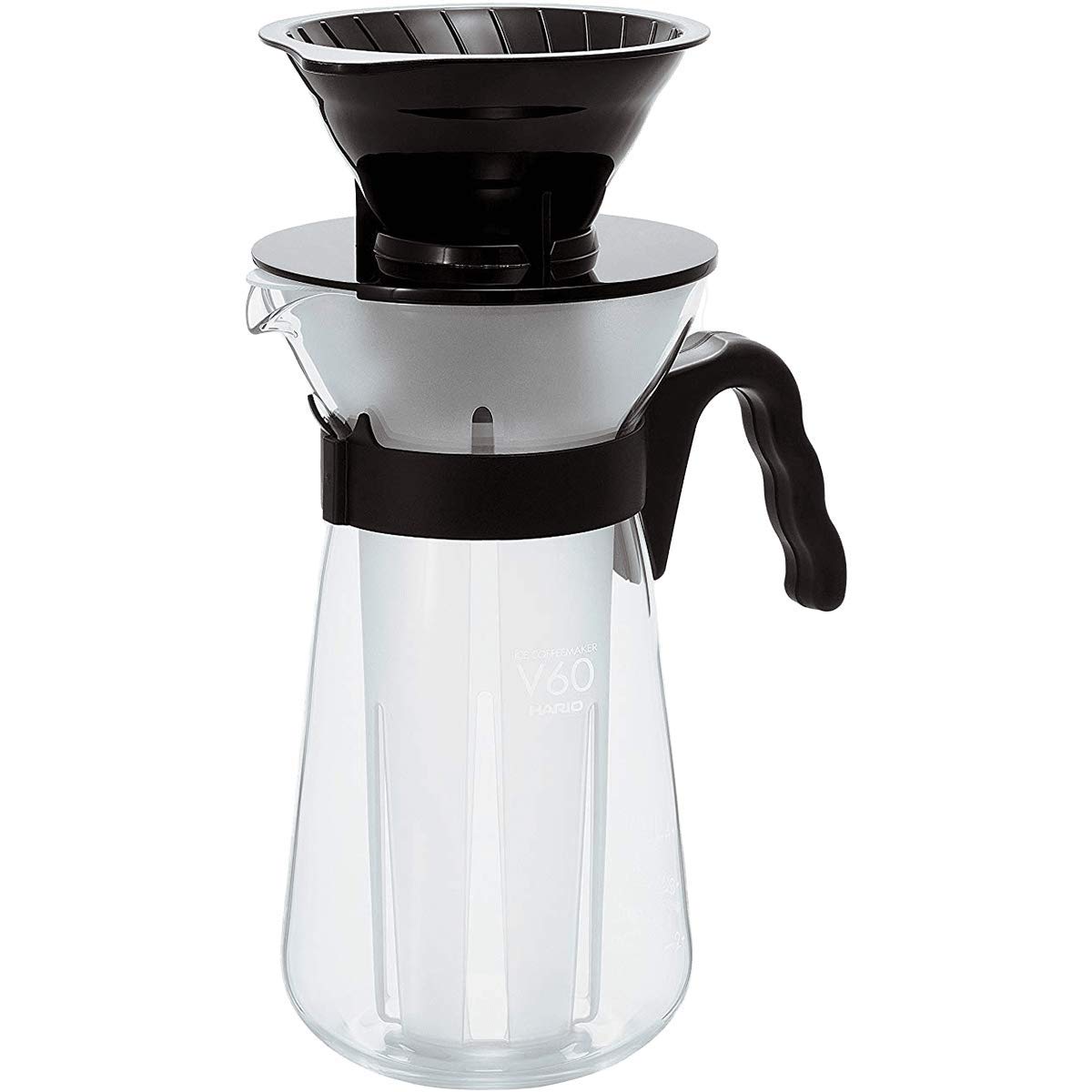 Hario Fretta V60 Iced Coffee Maker - 20 oz Black Dripper for Cold Brew & Iced Coffee - Perfect for Home, Office & Outdoor Use