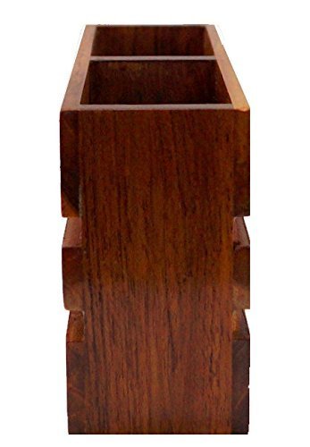 LyqArt Wooden Cutlery Holder - 2 Compartment Utensil Organizer for Spoons, Forks & Kitchen Tools | Durable Tableware Storage for Dining Table & Kitchen Counter | Perfect for Restaurants, Home Dining & Kitchen Organization (Brown)