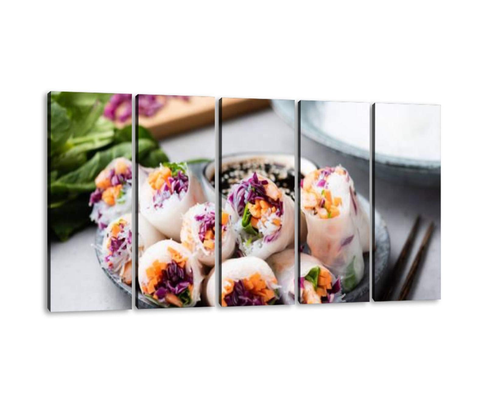 KiiAmy 5-Panel Vietnamese Rice Paper Roll Artwork - Modern Framed Canvas Wall Decor for Office, Bedroom & Living Room - Ready to Hang Painting (60