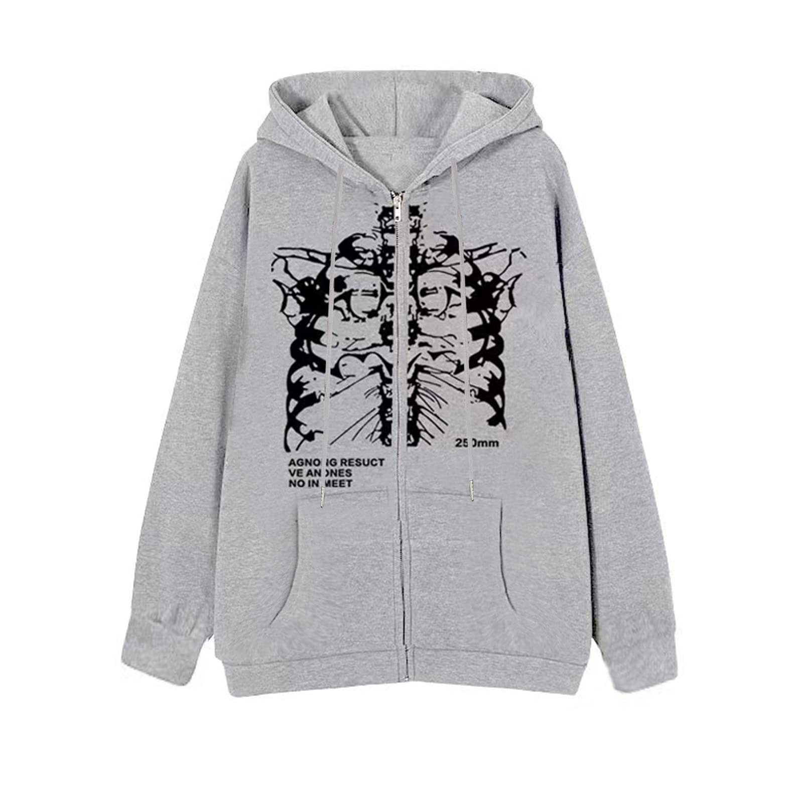 Y2K Vintage Graphic Oversized Zip Up Hoodie for Women - Aesthetic Long Sleeve E-Girl Streetwear Jacket | Casual Outfit, Street Style & Loungewear