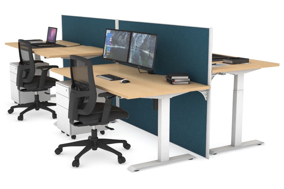 Just Right Height Adjustable 4-Person Workbench | 1400L x 800W Office Desk with Cable Management | Perfect for Team Collaboration & Computer Workstations