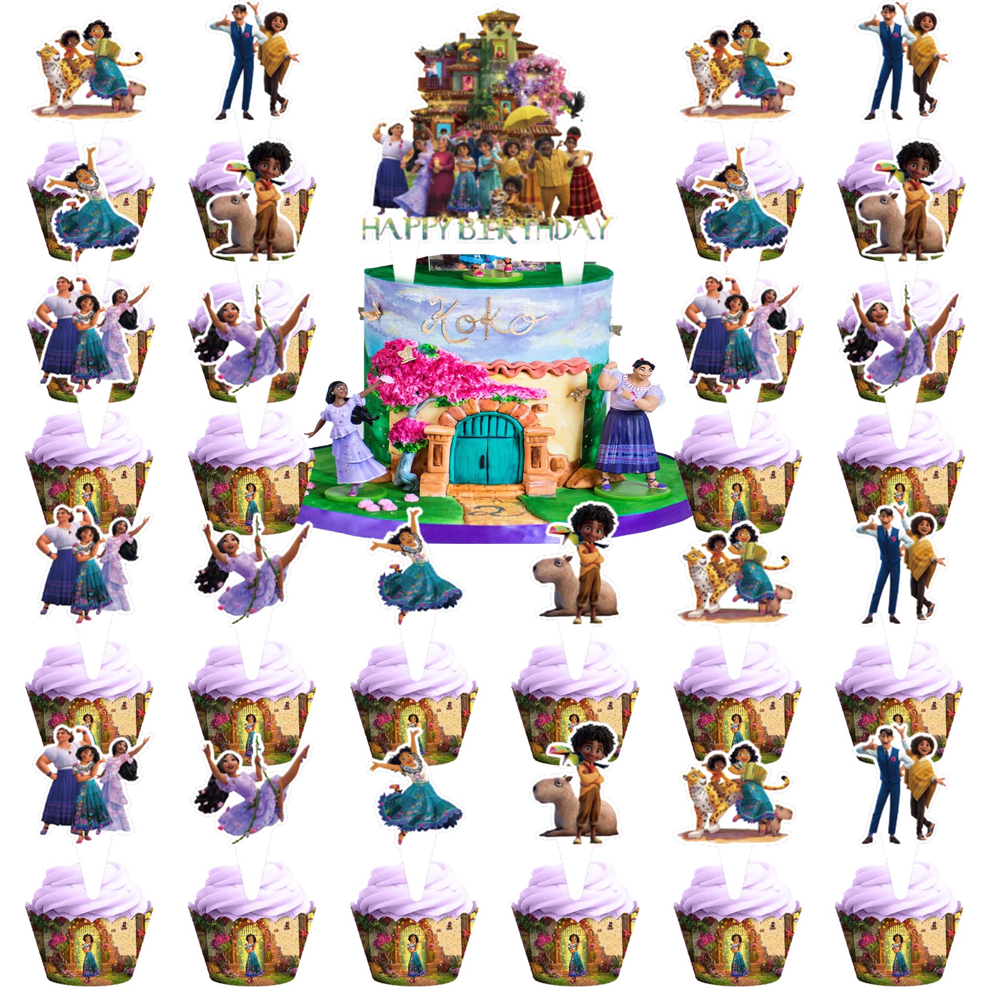 Encanto Cake Toppers & Cupcake Wrappers Set - Disney Encanto Birthday Party Decorations for Cartoon Themed Cakes, Cupcakes - Perfect for Kids Birthday Parties, Baby Showers, and Themed Celebrations