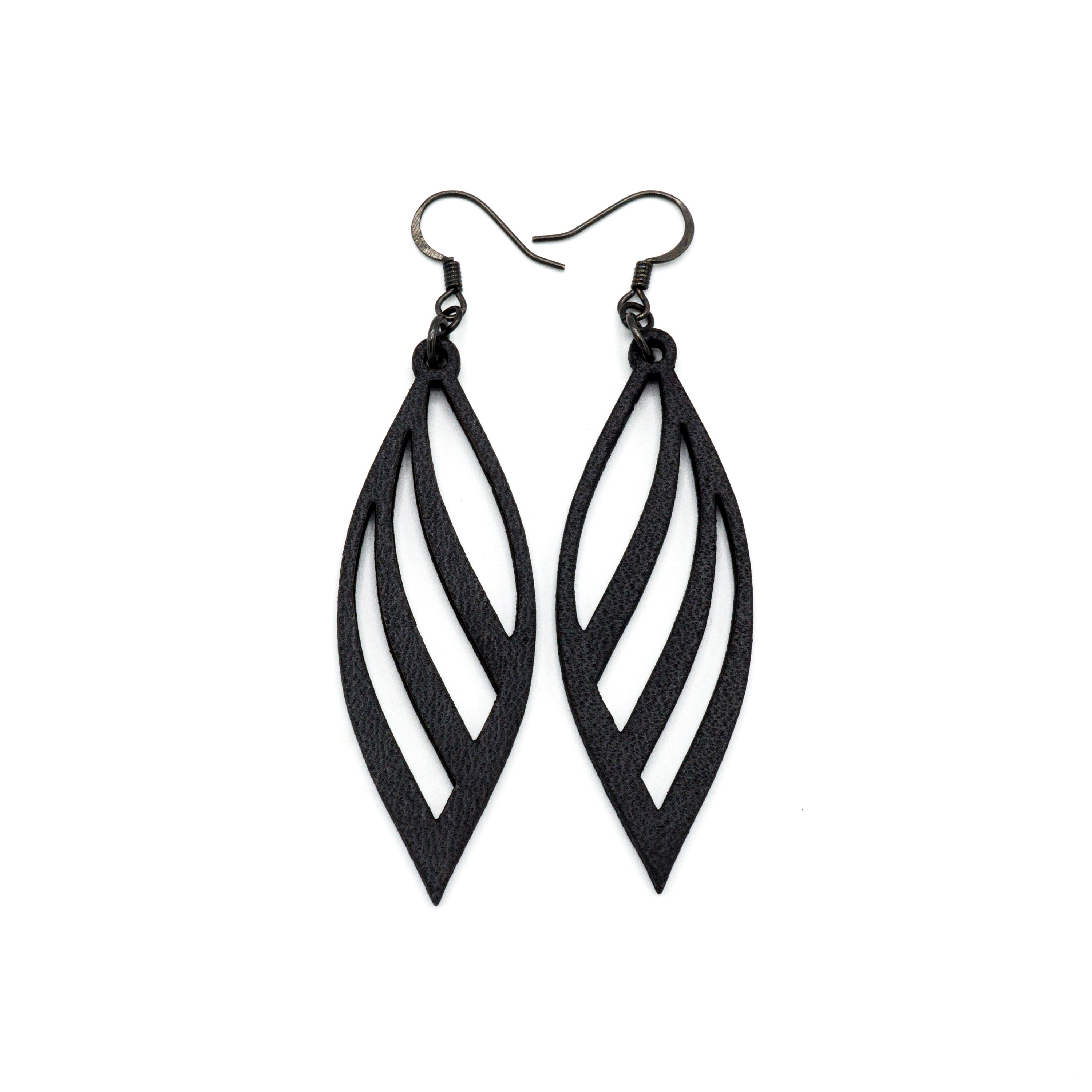 Petal 01 [S] Black Leather Earrings - Handmade Boho Chic Dangle Earrings for Women | Perfect for Parties, Weddings & Everyday Wear