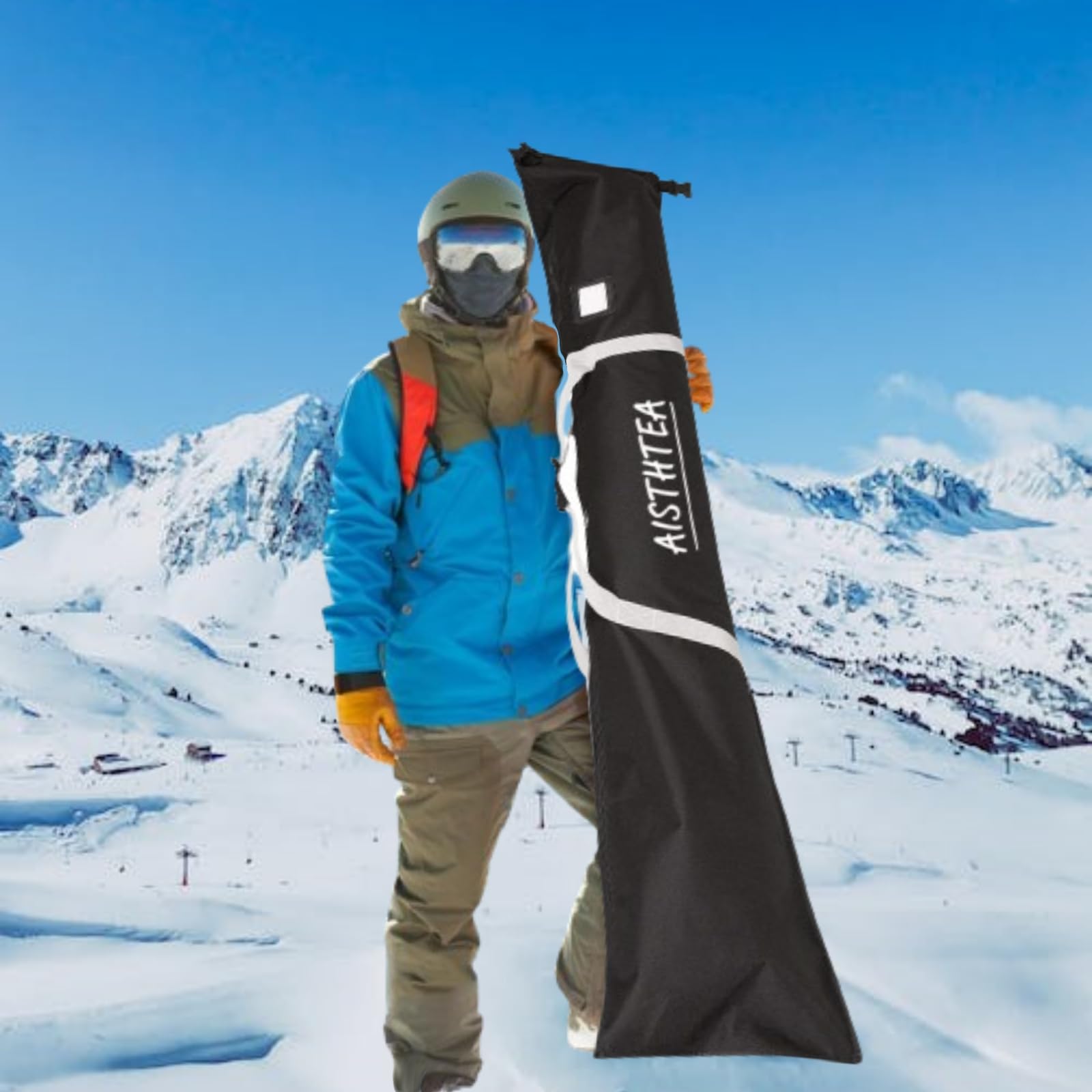 **1680D Waterproof Ski & Snowboard Travel Bag - Adjustable Length, Durable Polyester, Fits Skis Up to 180cm - Perfect for Air Travel & Winter Sports Storage (Black, Unisex)**    *Use Case: Ideal for protecting skis and snowboards during travel, storage, and harsh weather conditions.*