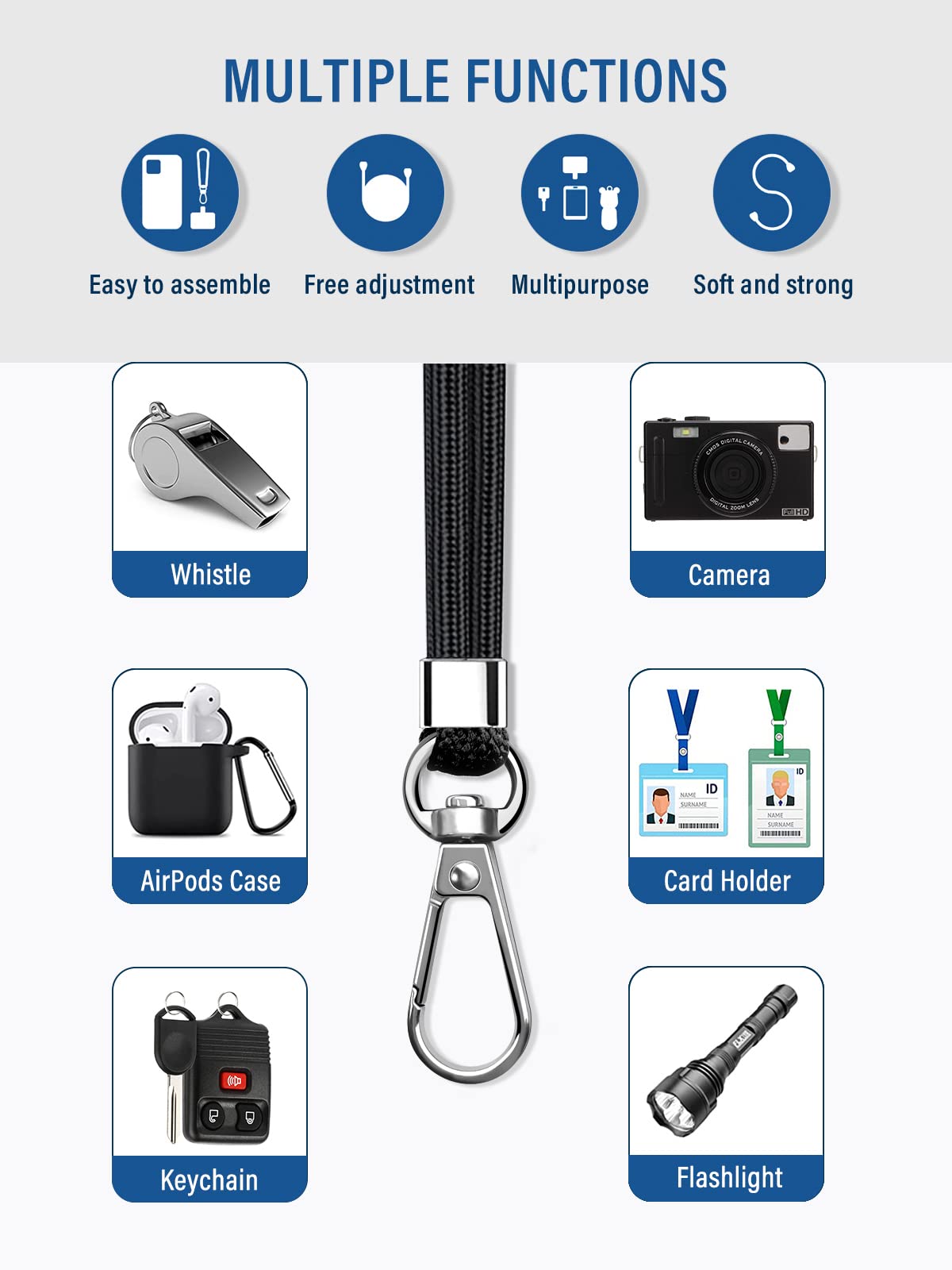 Adjustable Nylon Phone Lanyard for Smartphones - Neck Strap for Work & Travel (Grey)
