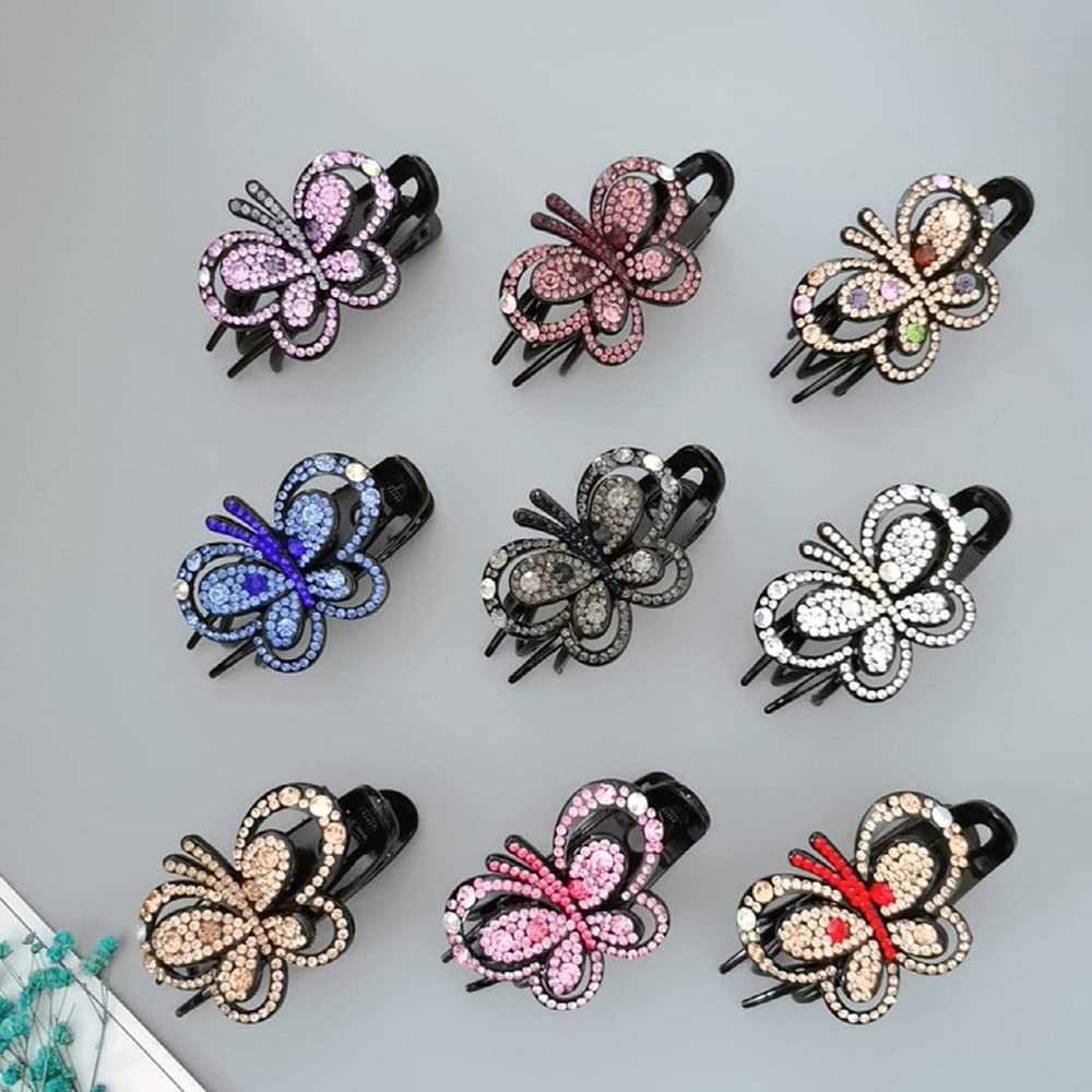 Yusier 4PCS Floral Rhinestone Butterfly Hair Clips - Elegant Ponytail & Duckbill Hair Clips for Women, Perfect for Weddings, Parties & Everyday Styling
