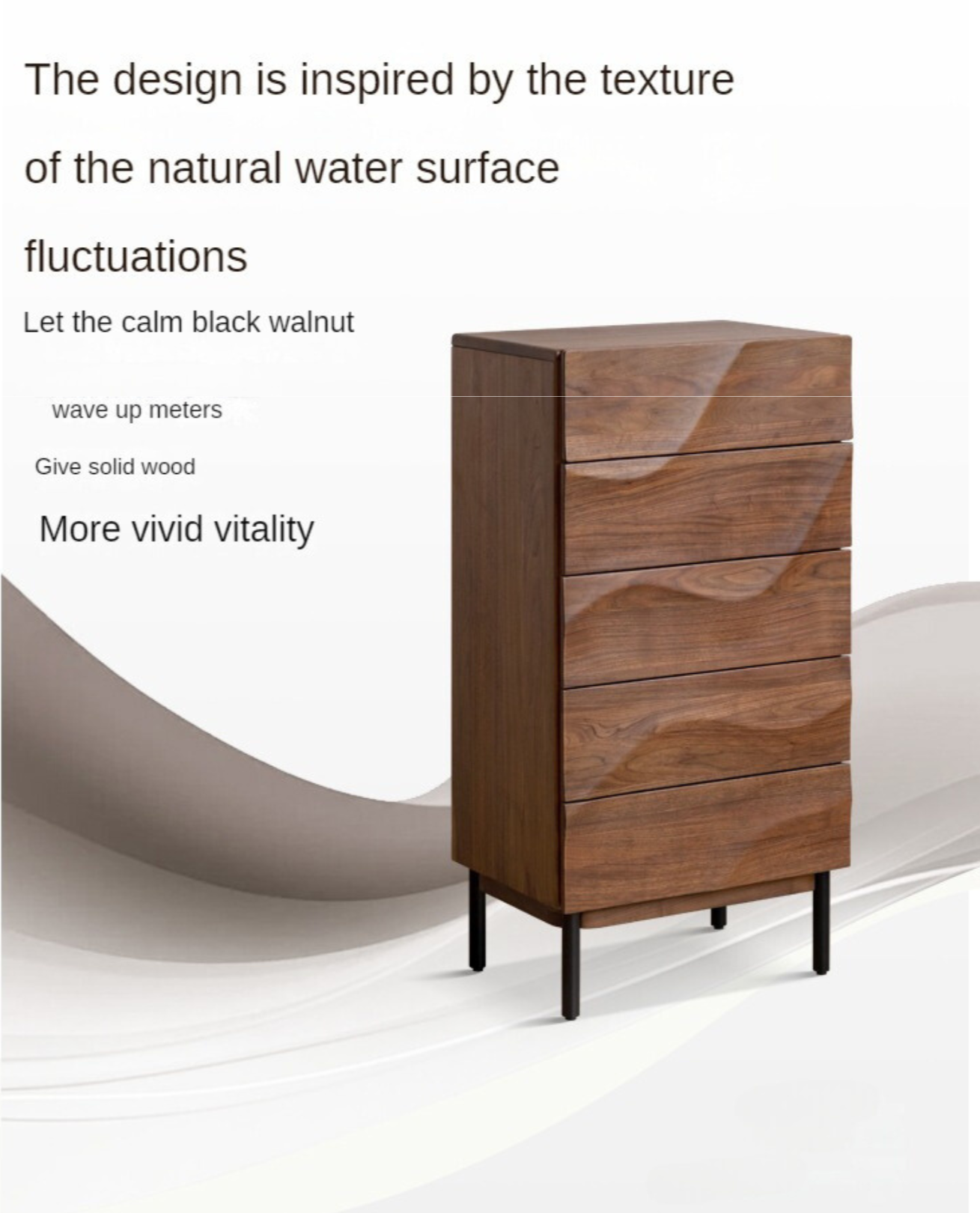 Black Walnut Solid Wood Wave Nightstand - Modern Bedroom Side Table with Drawer for Storage | Perfect for Bedside, Living Room, or Office Use
