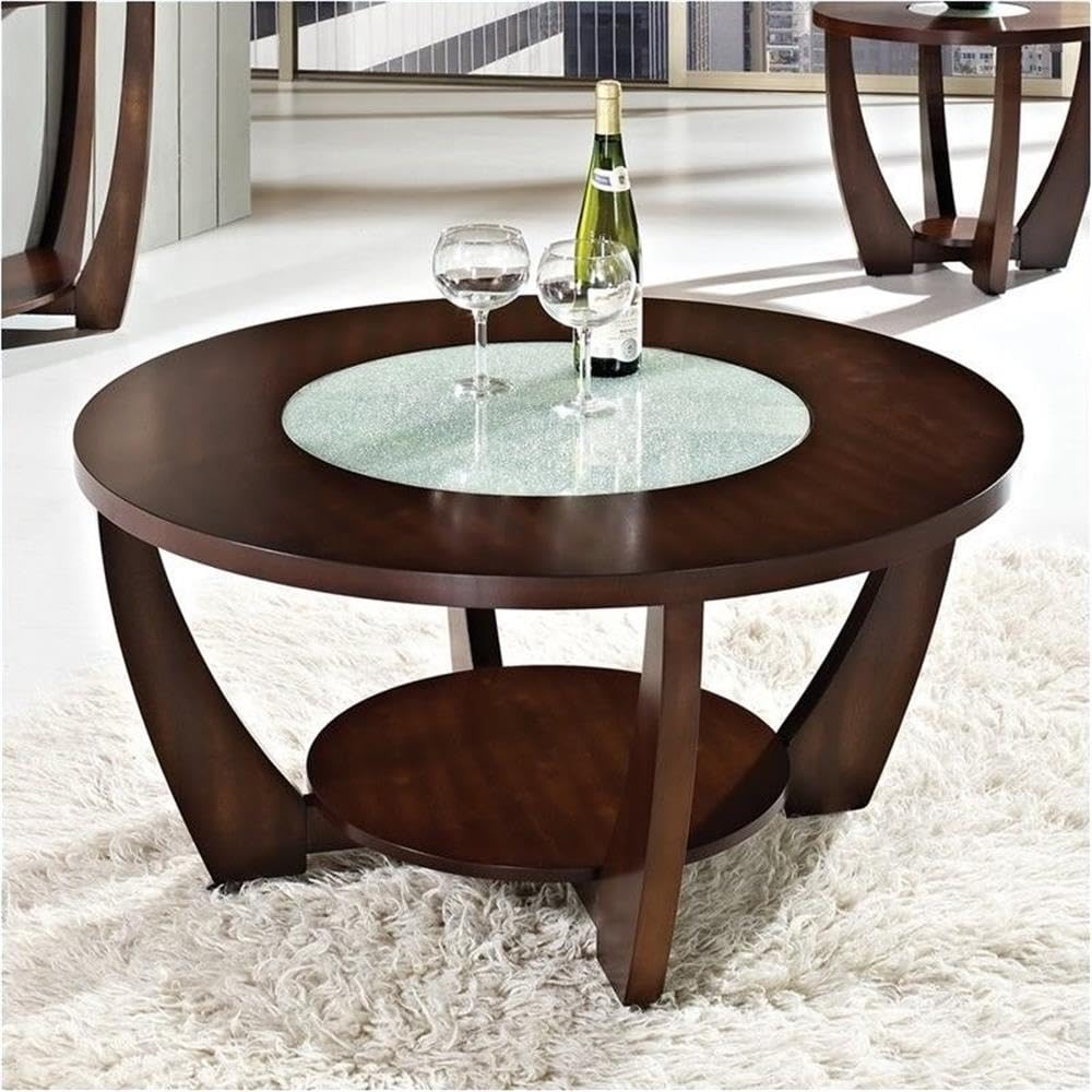BOWERY HILL Round Cherry Wood Cocktail Table & Coffee Table - Perfect for Living Room, Lounge & Home Decor